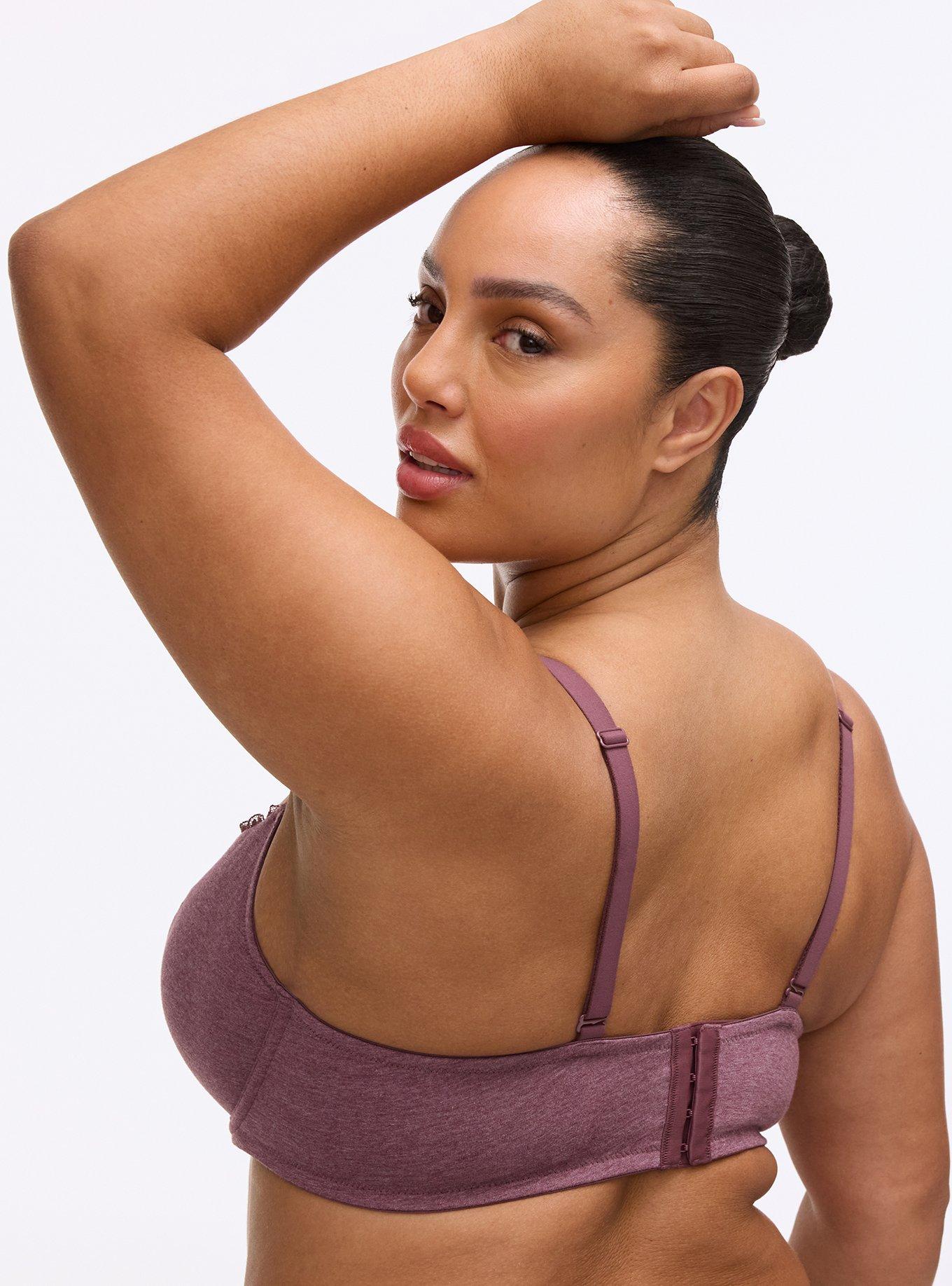 Plus Size Balconette Unlined Cotton Heather Lace Trim Bra, PLUM WINE HEATHER, alternate