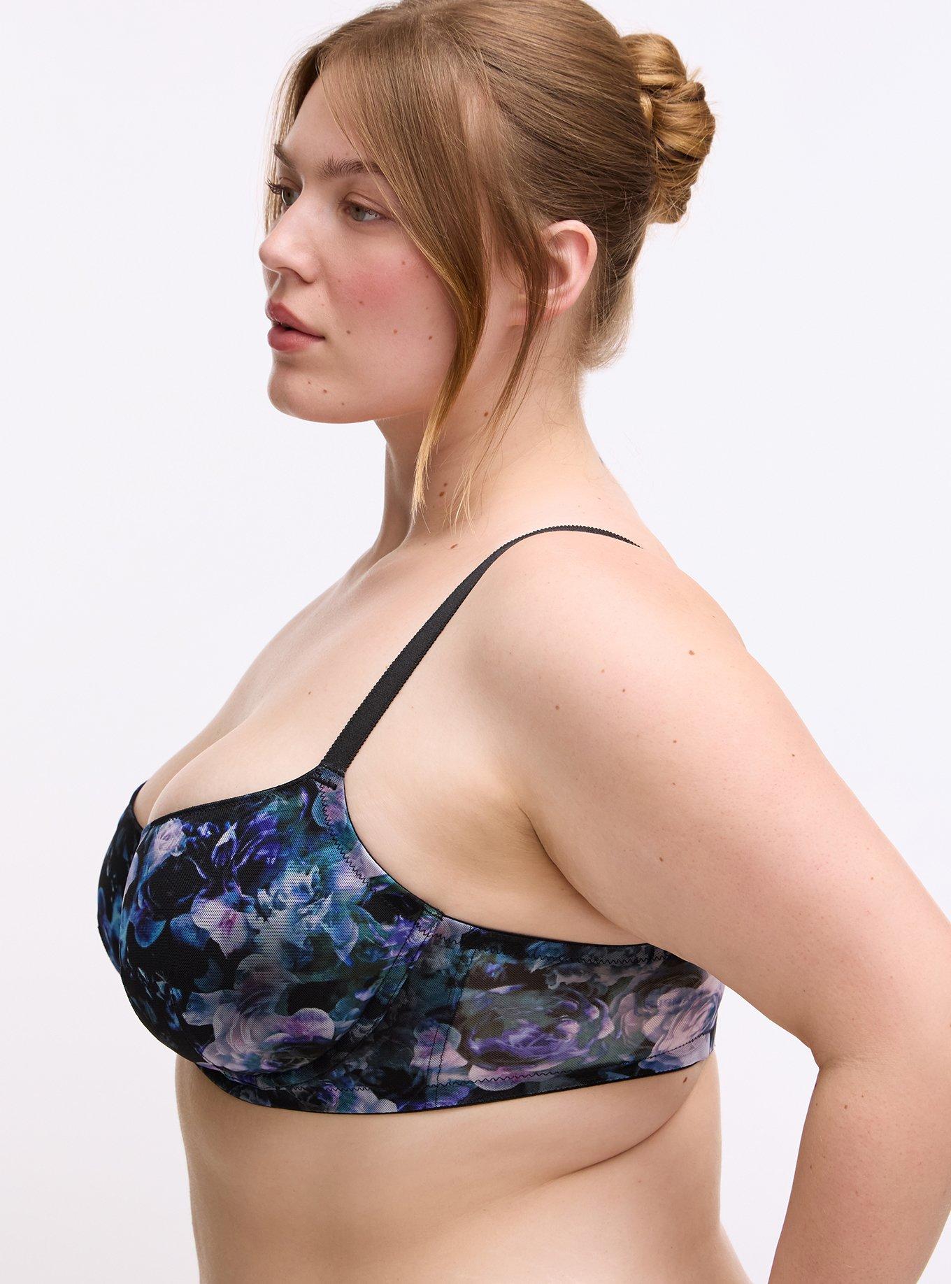 Balconette Unlined Printed Mesh Bra, FORTUNE FLORAL TEAL, alternate