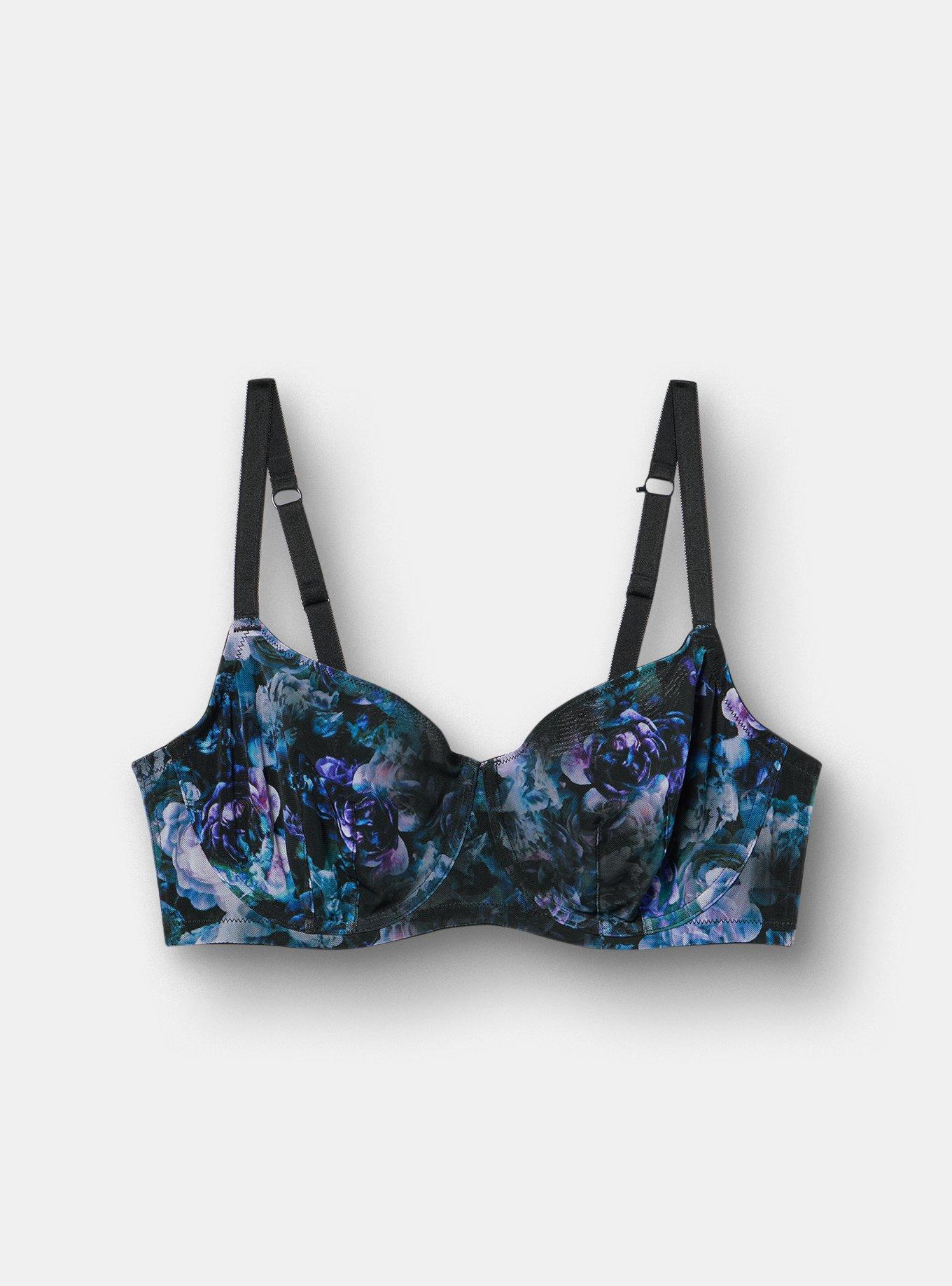 Balconette Unlined Printed Mesh Bra, FORTUNE FLORAL TEAL, flat