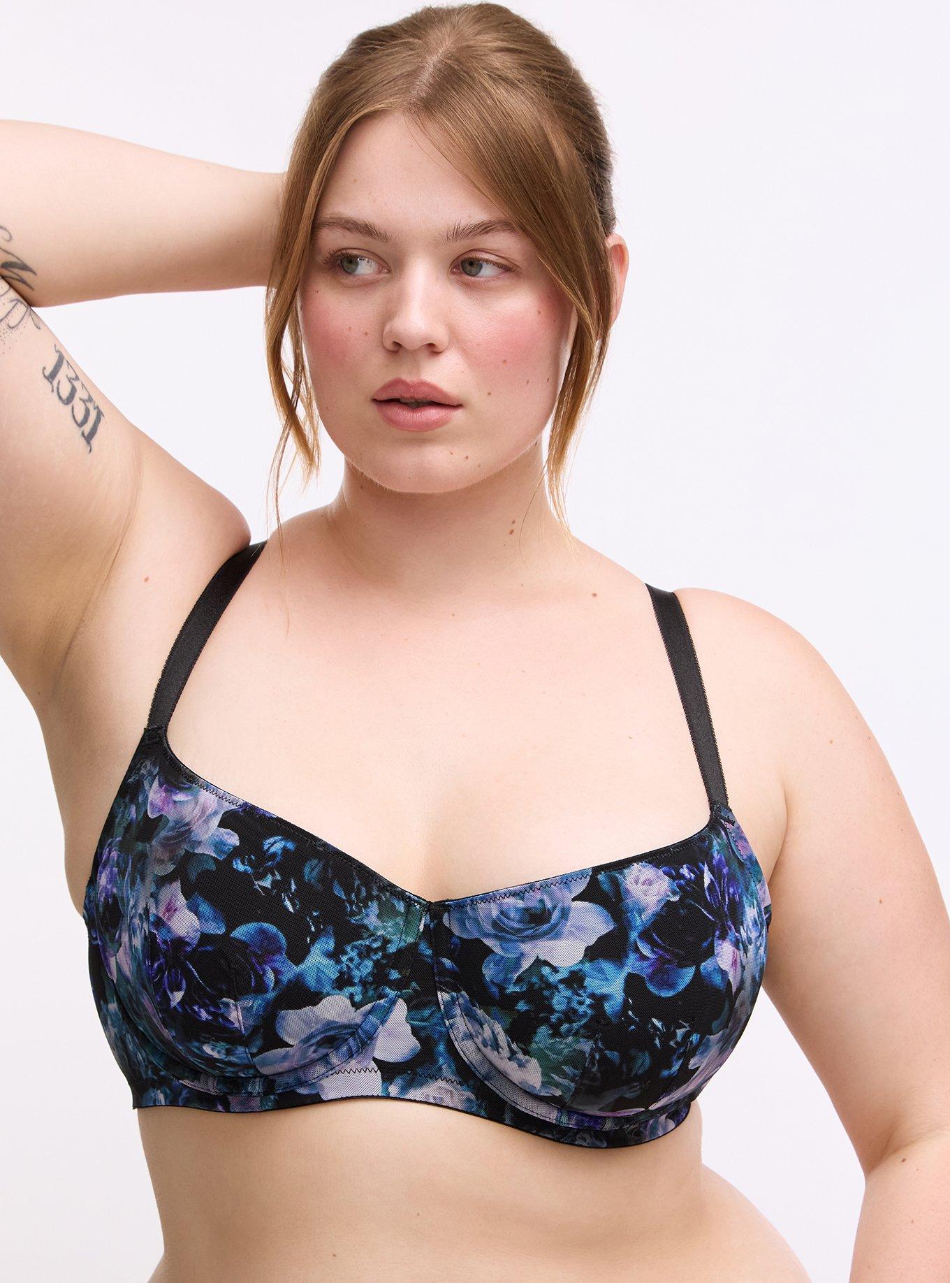 Balconette Unlined Printed Mesh Bra, FORTUNE FLORAL TEAL, hi-res