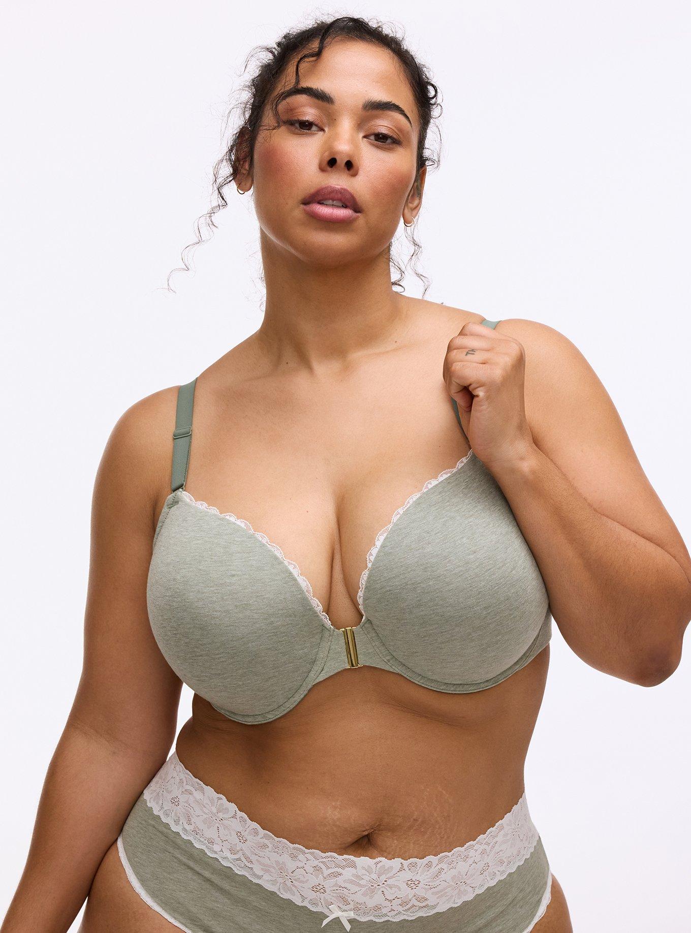 Perfect Coverage Cotton Push-Up Front-Close Bra, AGAVE GREEN HEATHER, hi-res