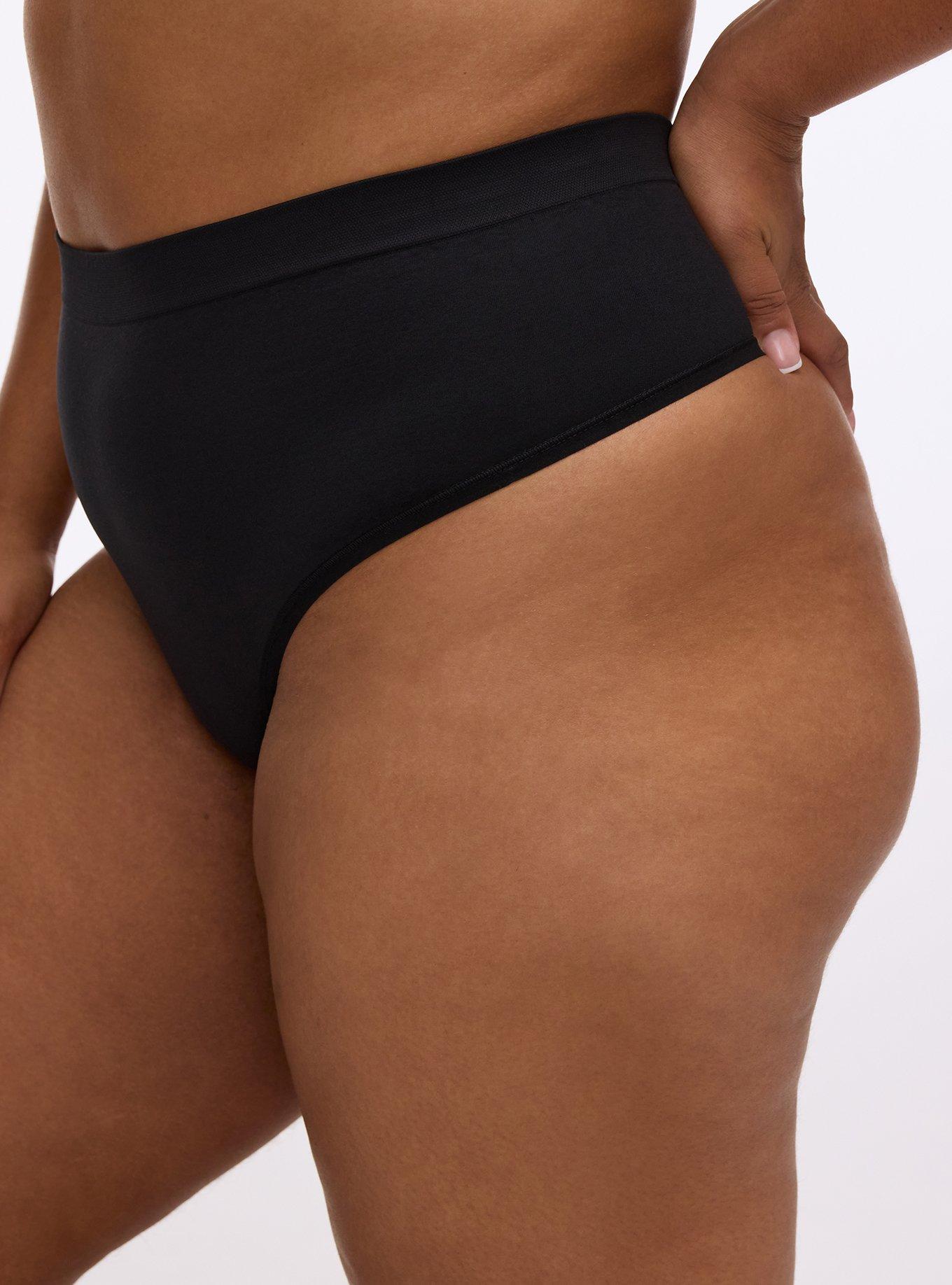 Plus Size Seamless Smooth Mid-Rise Thong Panty, RICH BLACK, alternate