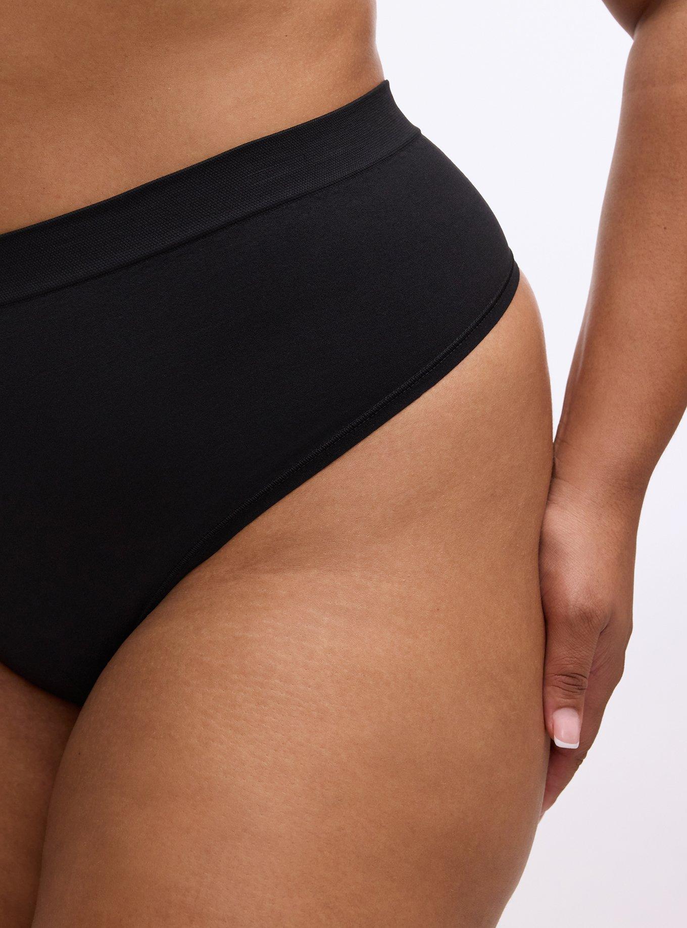 Plus Size Seamless Smooth Mid-Rise Thong Panty, RICH BLACK, alternate