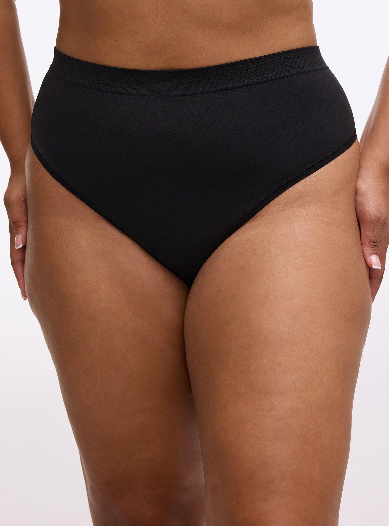 Plus Size Seamless Smooth Mid-Rise Thong Panty, RICH BLACK, hi-res
