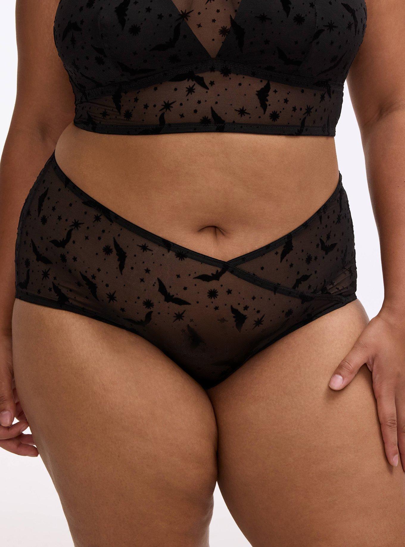 Flocked Mesh Mid-Rise Brief Panty, MOON BATS BLACK, alternate