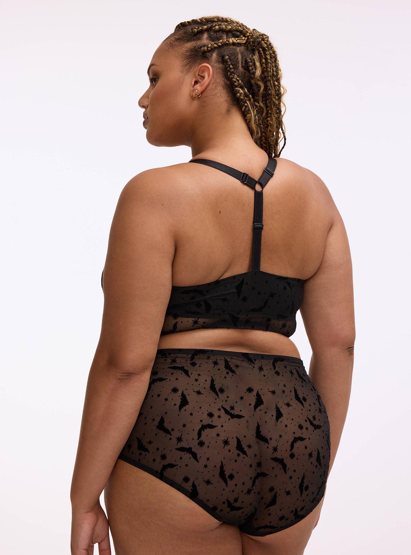 Flocked Mesh Mid-Rise Brief Panty, MOON BATS BLACK, alternate