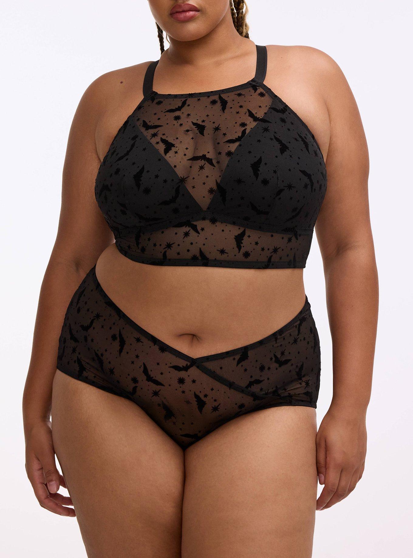 Flocked Mesh Mid-Rise Brief Panty, MOON BATS BLACK, alternate