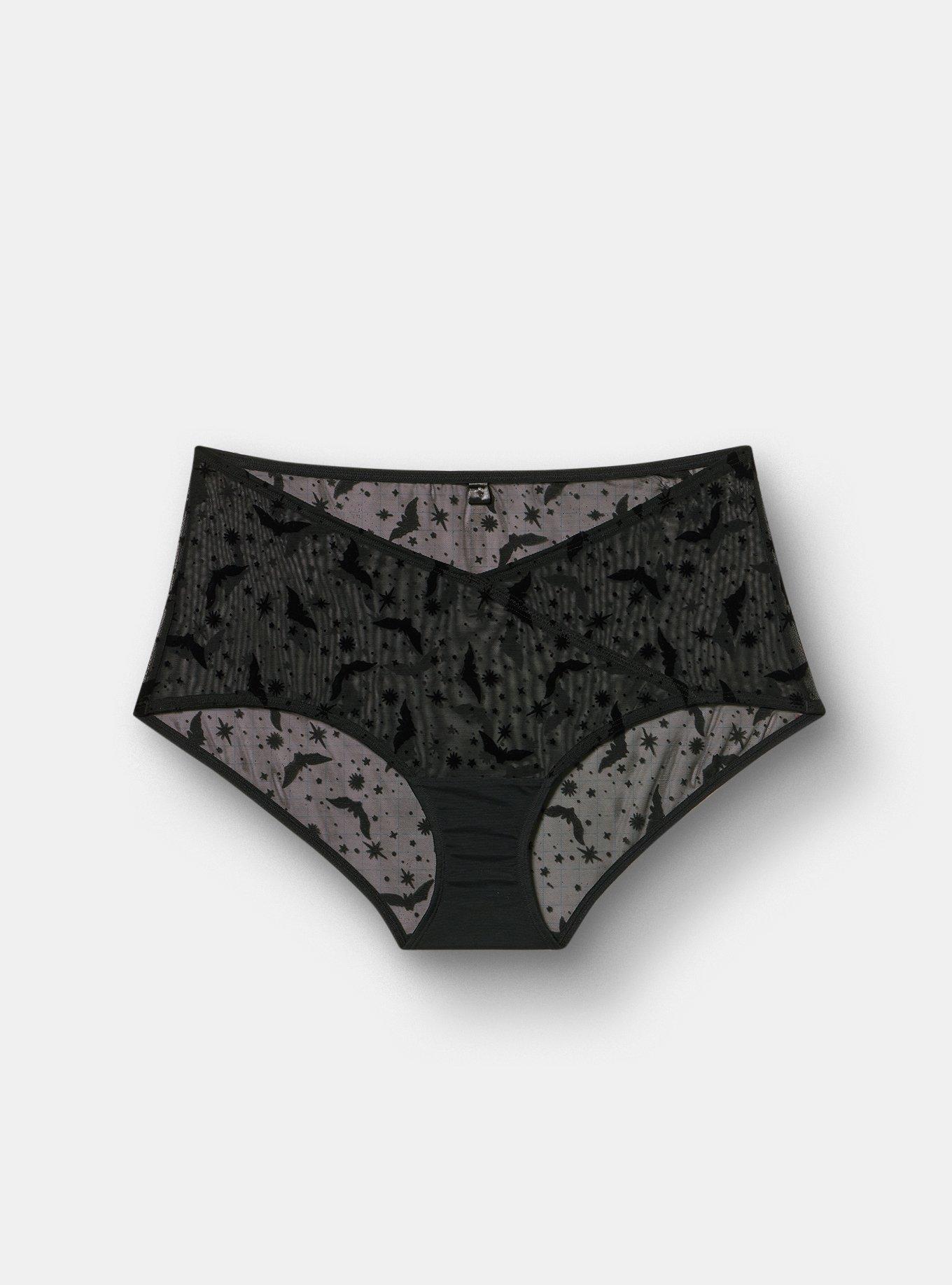 Flocked Mesh Mid-Rise Brief Panty, MOON BATS BLACK, hi-res