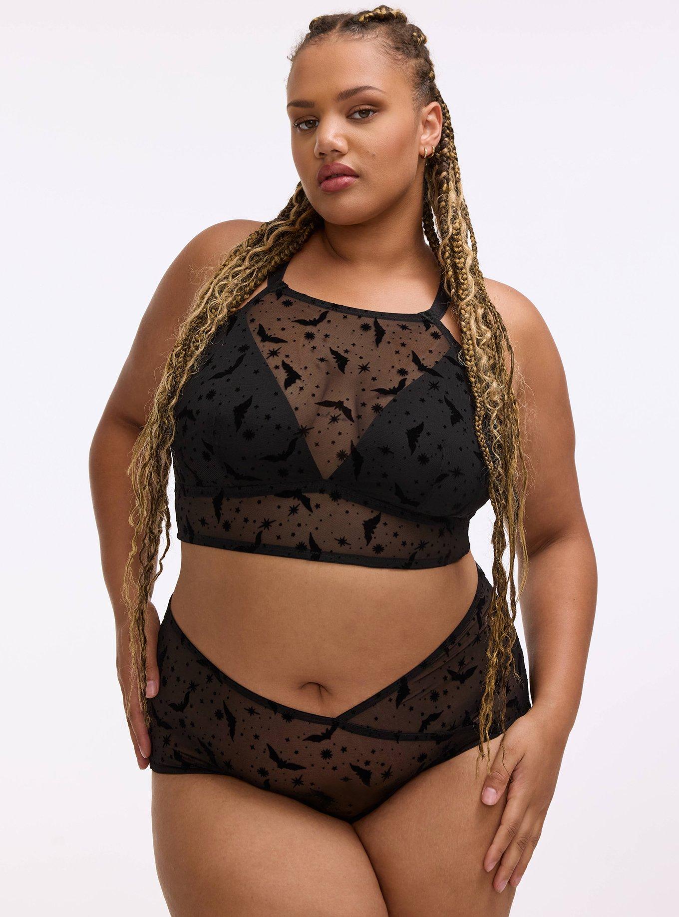 Flocked Mesh Mid-Rise Brief Panty, MOON BATS BLACK, hi-res