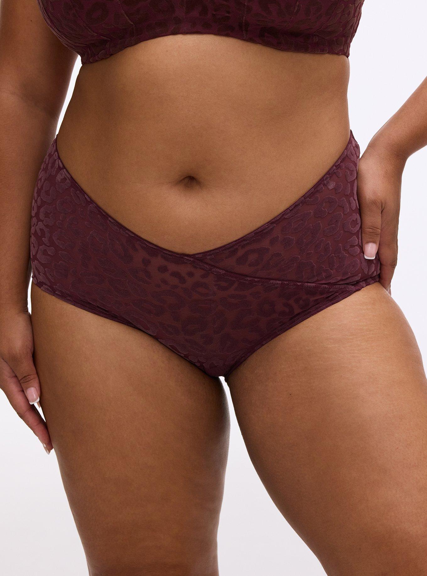 Flocked Mesh Mid-Rise Brief Panty, MONDAY LEOPARD  PURPLE, alternate