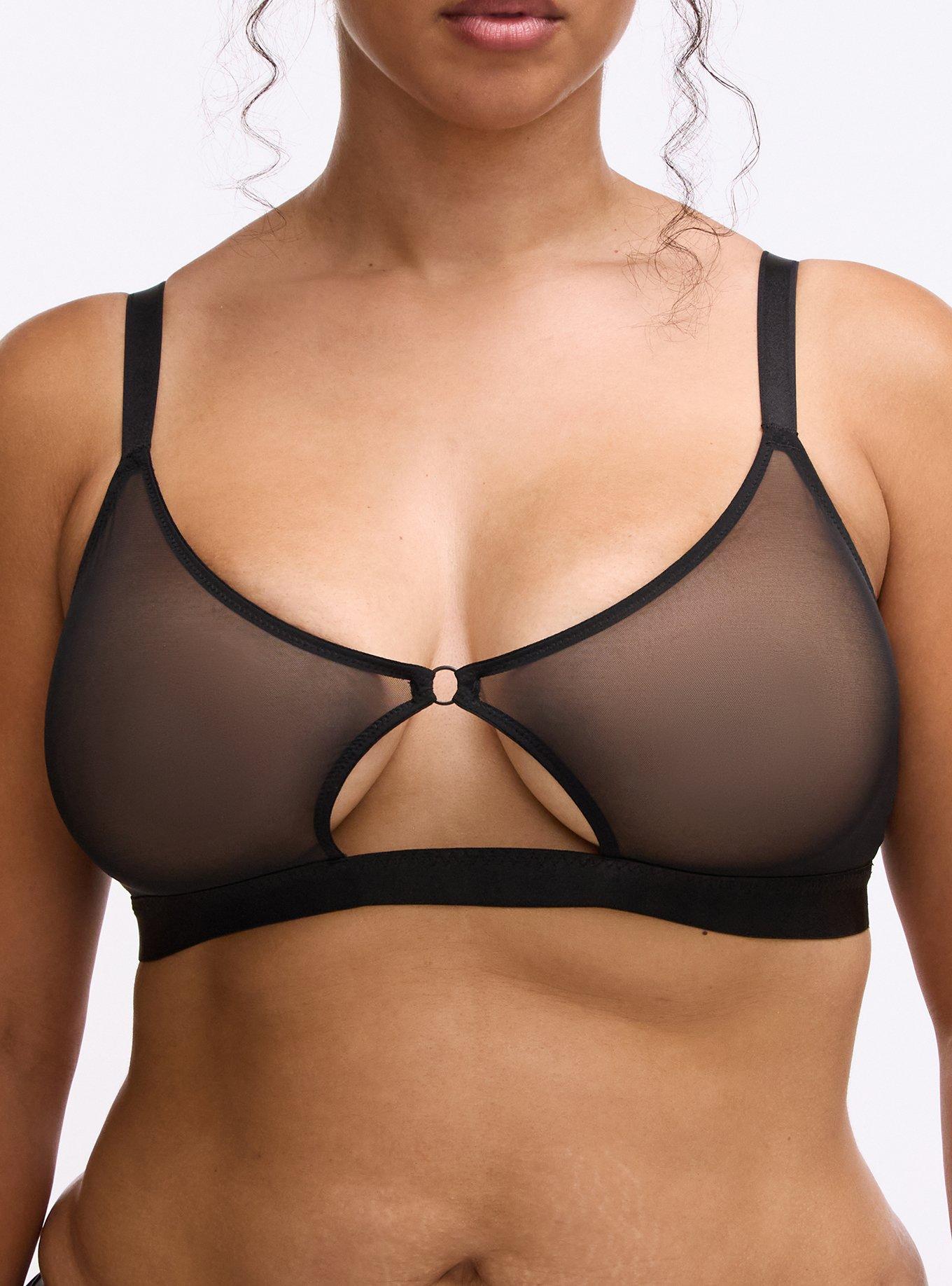 Unlined Mesh Keyhole Bralette, RICH BLACK, alternate