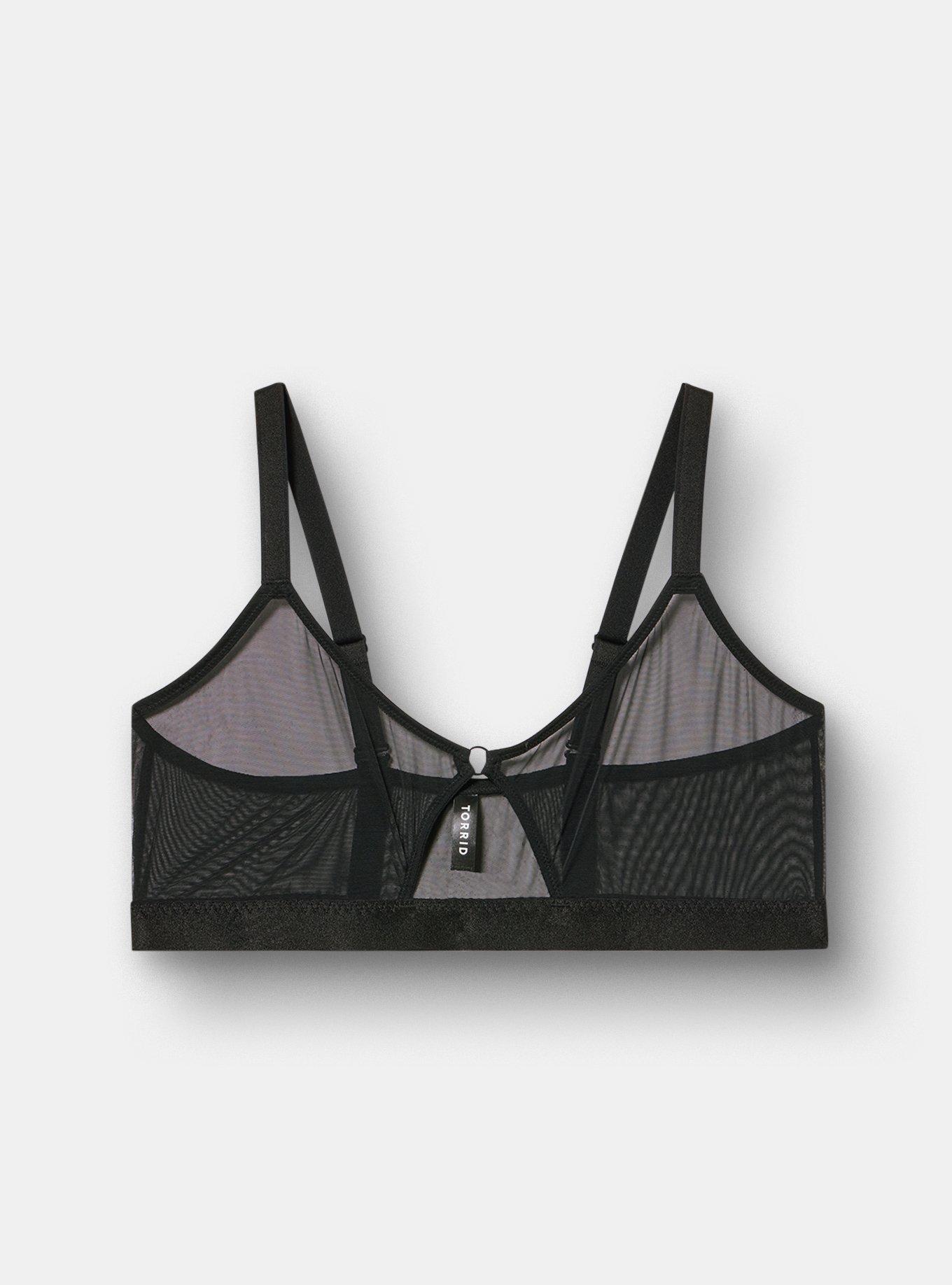 Unlined Mesh Keyhole Bralette, RICH BLACK, flat