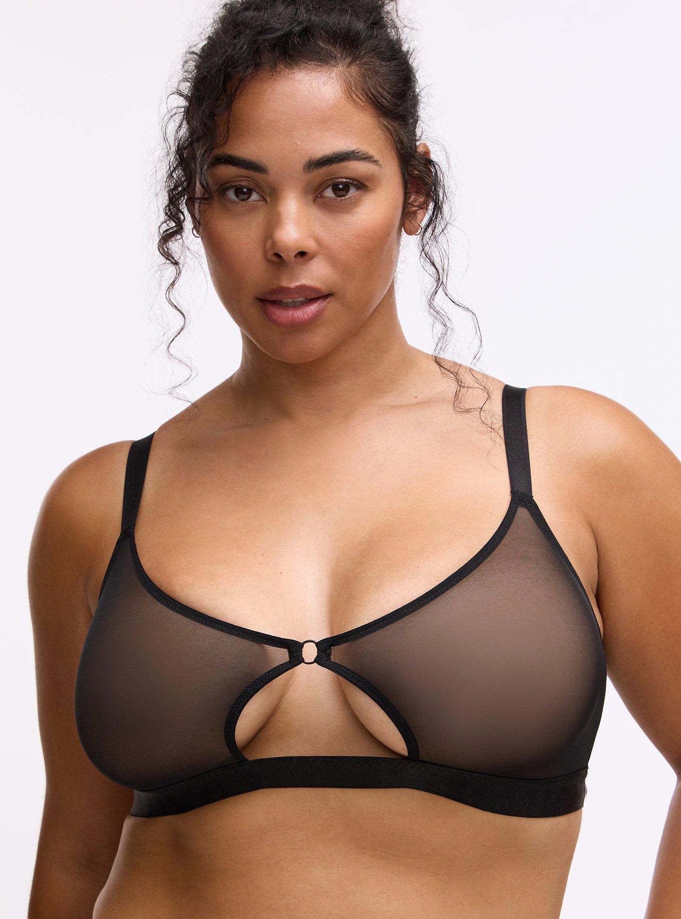 Unlined Mesh Keyhole Bralette, RICH BLACK, hi-res