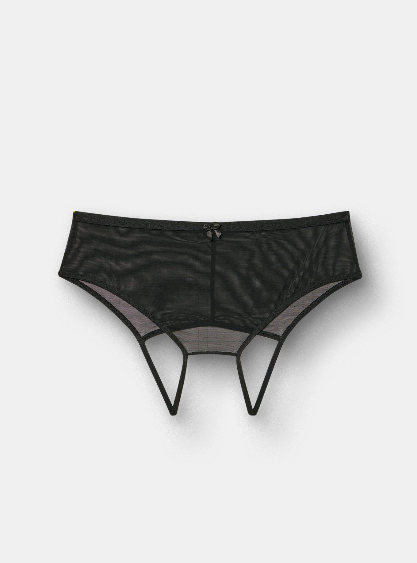Mesh Split Gusset Cheeky Panty, RICH BLACK, hi-res