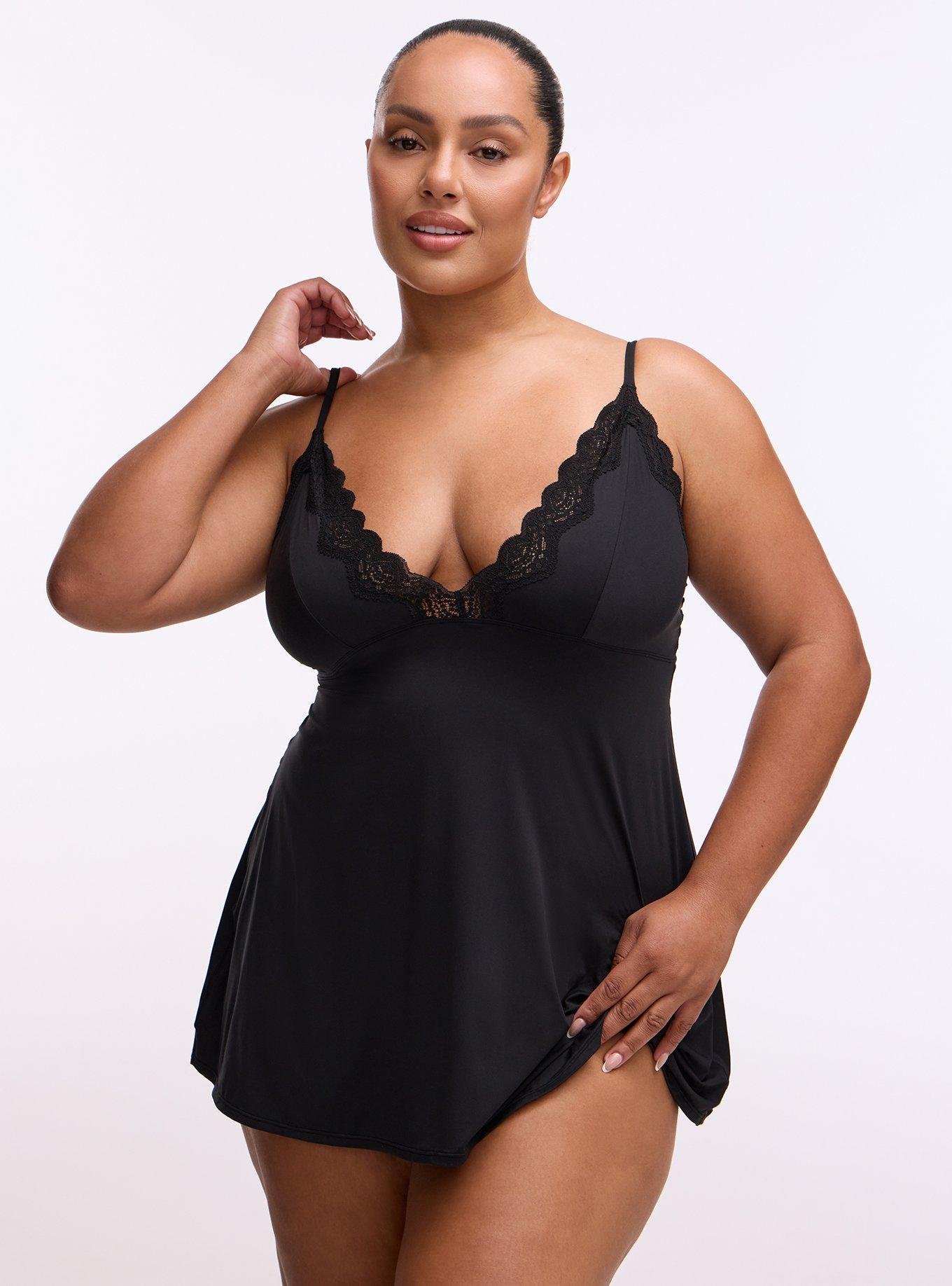 Butter & Lace Triangle Slip Dress, RICH BLACK, hi-res