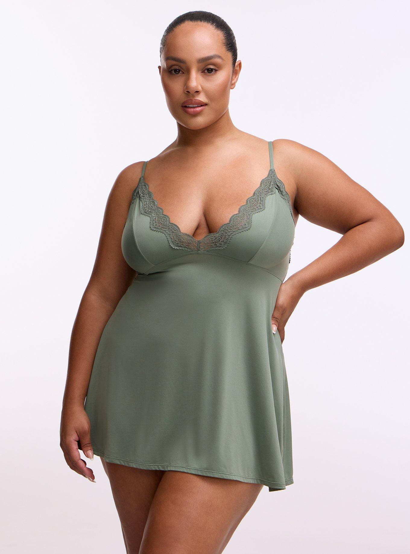 Butter & Lace Triangle Slip Dress, AGAVE GREEN, hi-res