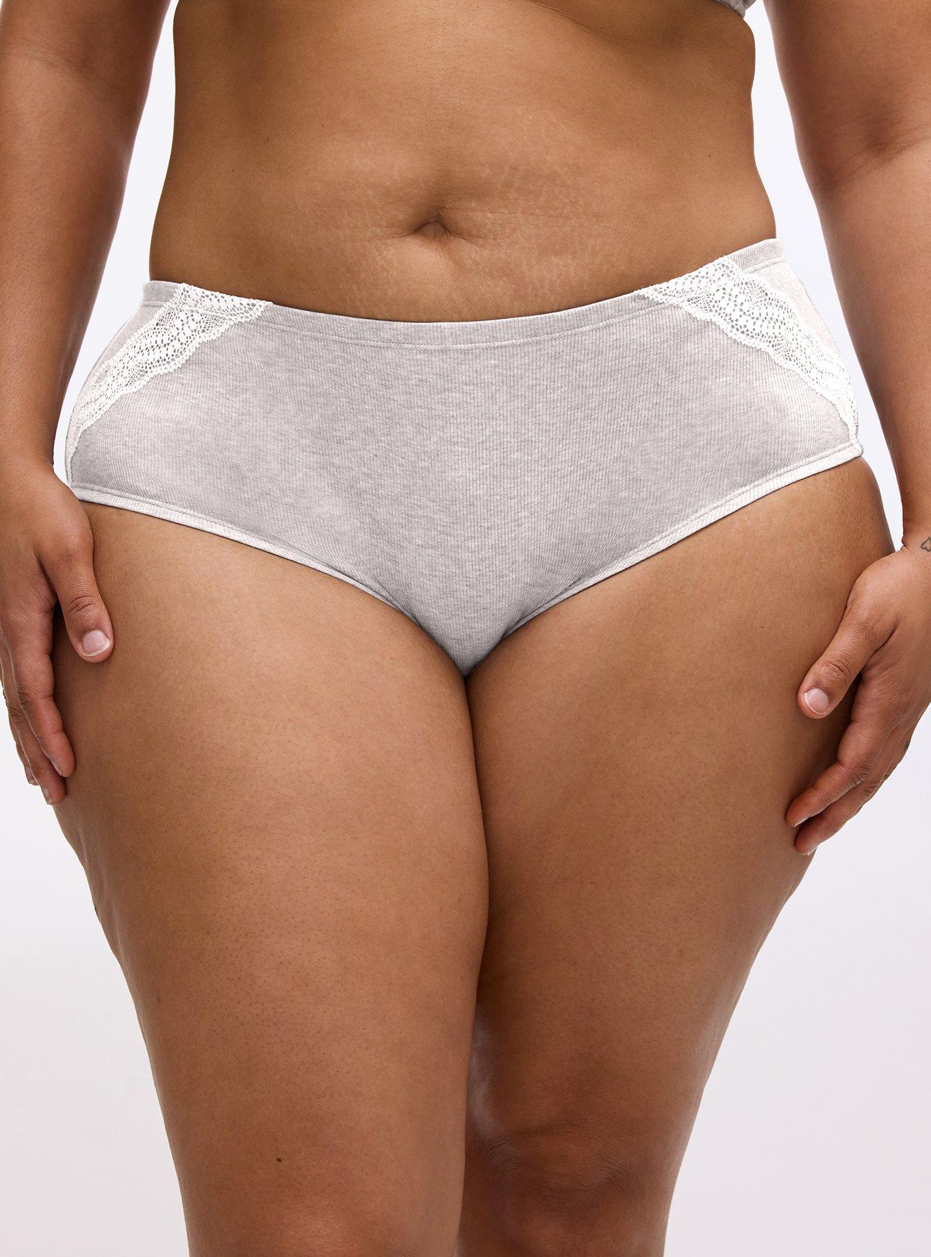Cotton Rib Mid-Rise Lace Trim Hipster Panty, LIGHTEST HEATHER GREY, alternate