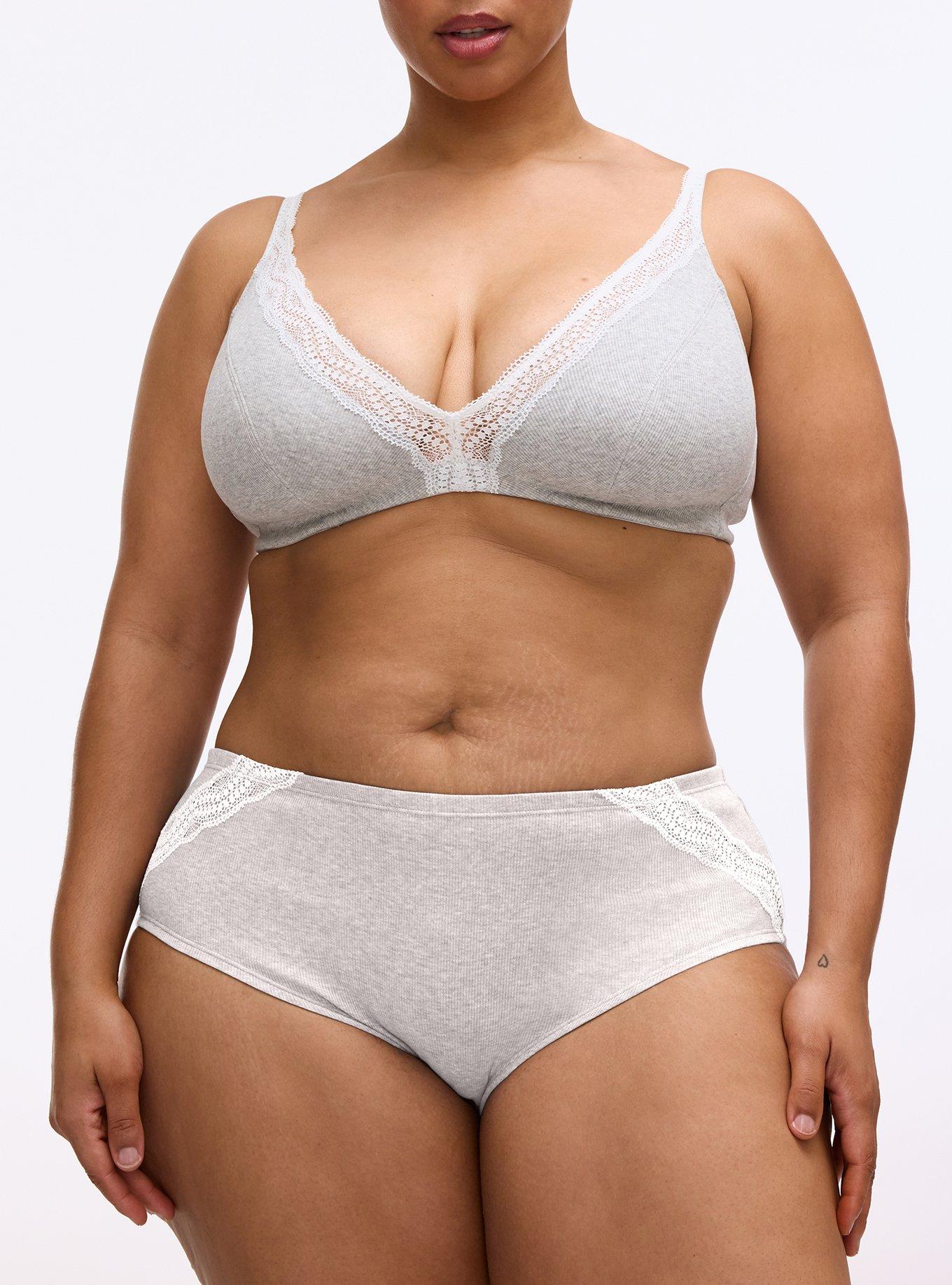 Cotton Rib Mid-Rise Lace Trim Hipster Panty, LIGHTEST HEATHER GREY, alternate