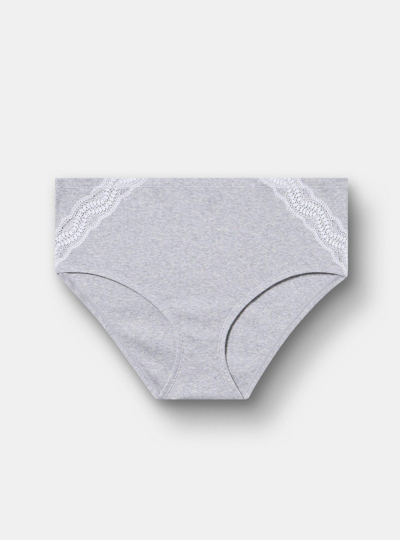 Cotton Rib Mid-Rise Lace Trim Hipster Panty, LIGHTEST HEATHER GREY, flat