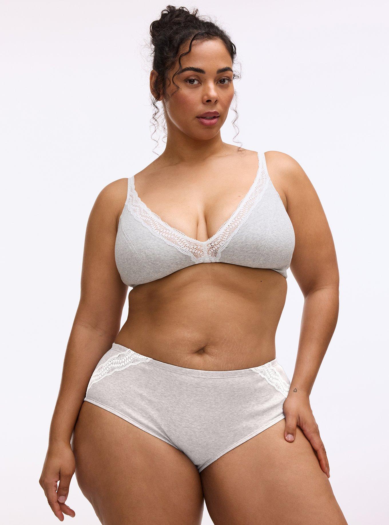 Cotton Rib Mid-Rise Lace Trim Hipster Panty, LIGHTEST HEATHER GREY, hi-res