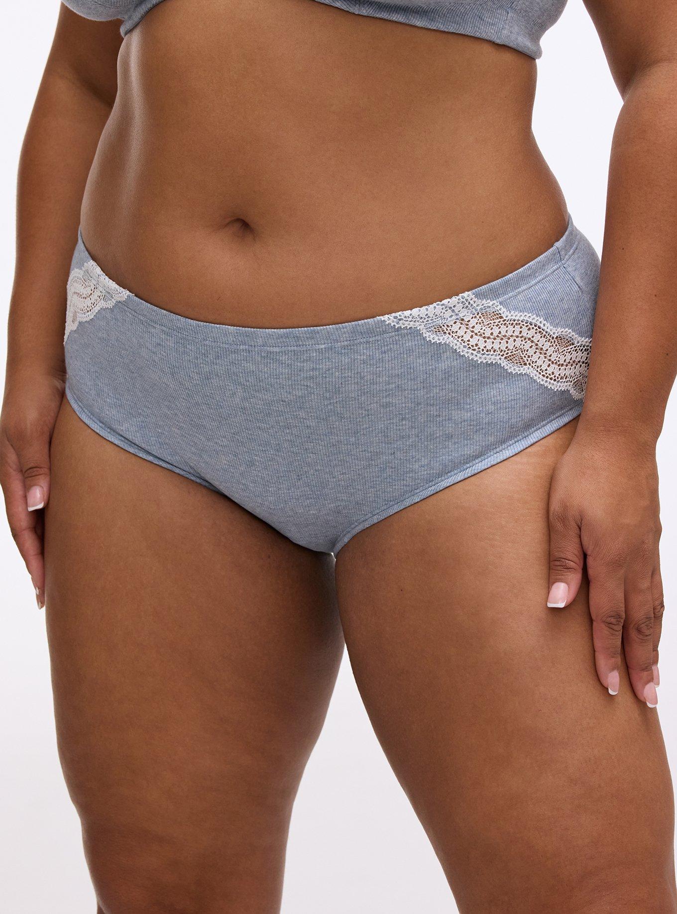 Cotton Rib Mid-Rise Lace Trim Hipster Panty, DUSTY BLUE HEATHER, alternate
