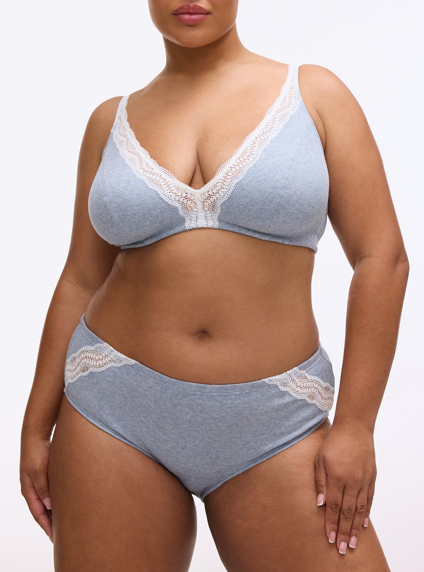 Cotton Rib Mid-Rise Lace Trim Hipster Panty, DUSTY BLUE HEATHER, alternate