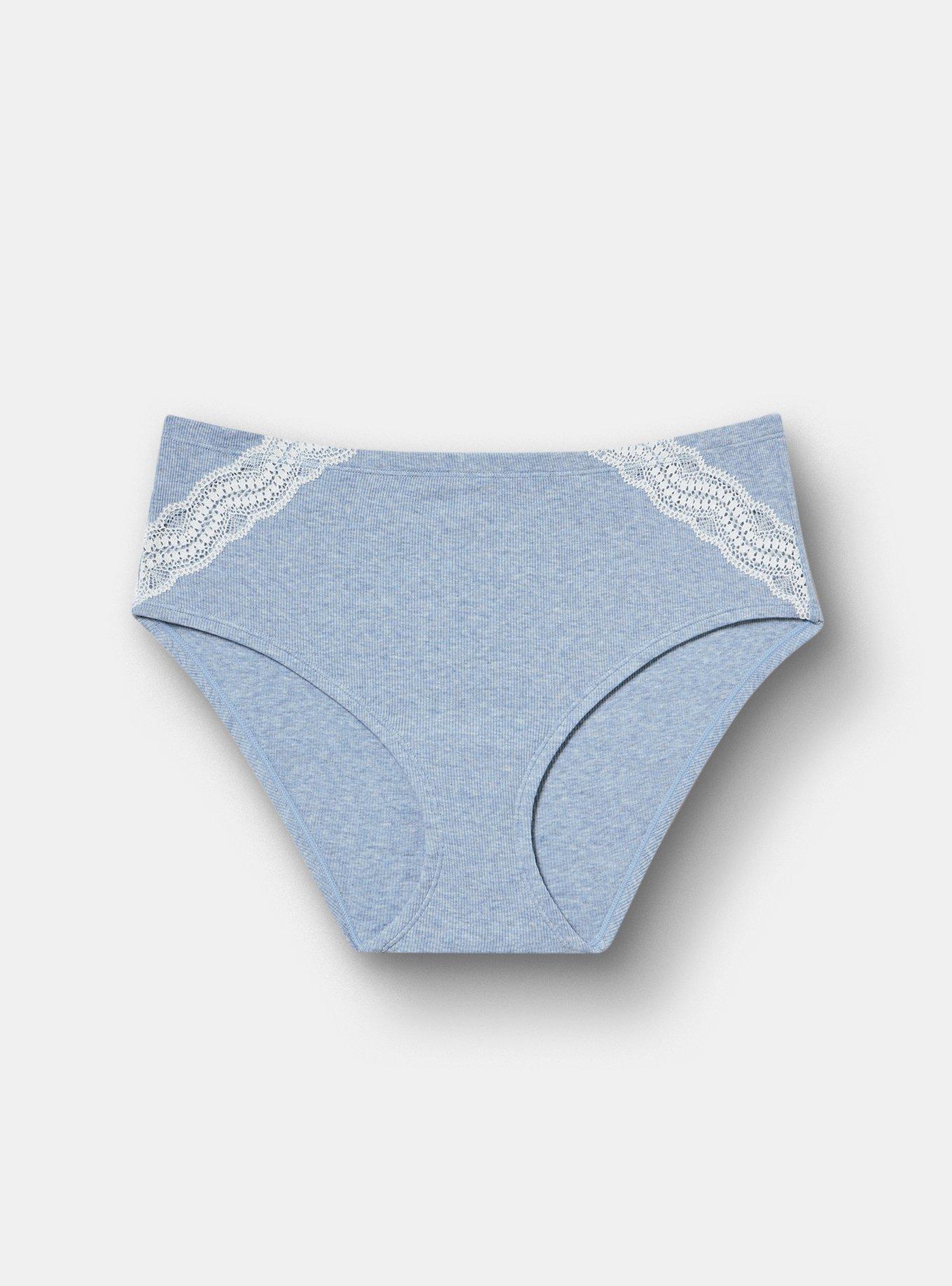 Cotton Rib Mid-Rise Lace Trim Hipster Panty, DUSTY BLUE HEATHER, flat
