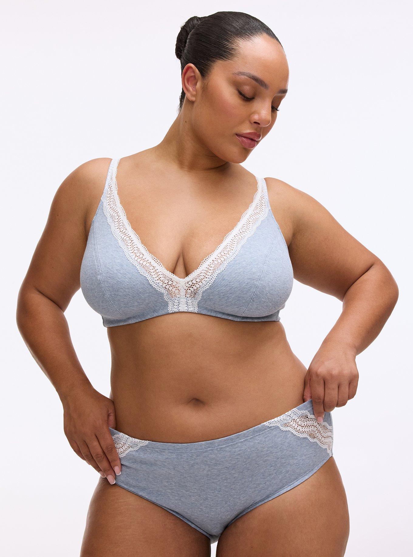 Cotton Rib Mid-Rise Lace Trim Hipster Panty, DUSTY BLUE HEATHER, hi-res