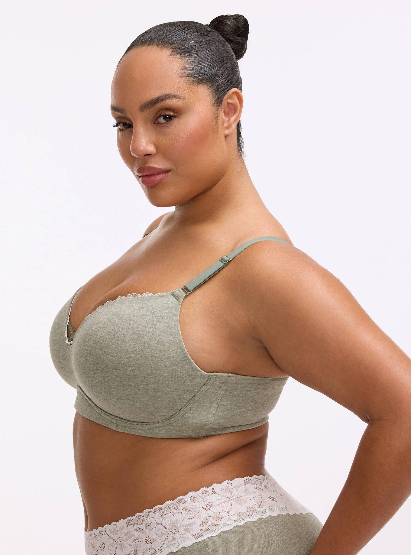 Wire-Free Push-Up Cotton Heather Bra, AGAVE GREEN HEATHER, alternate