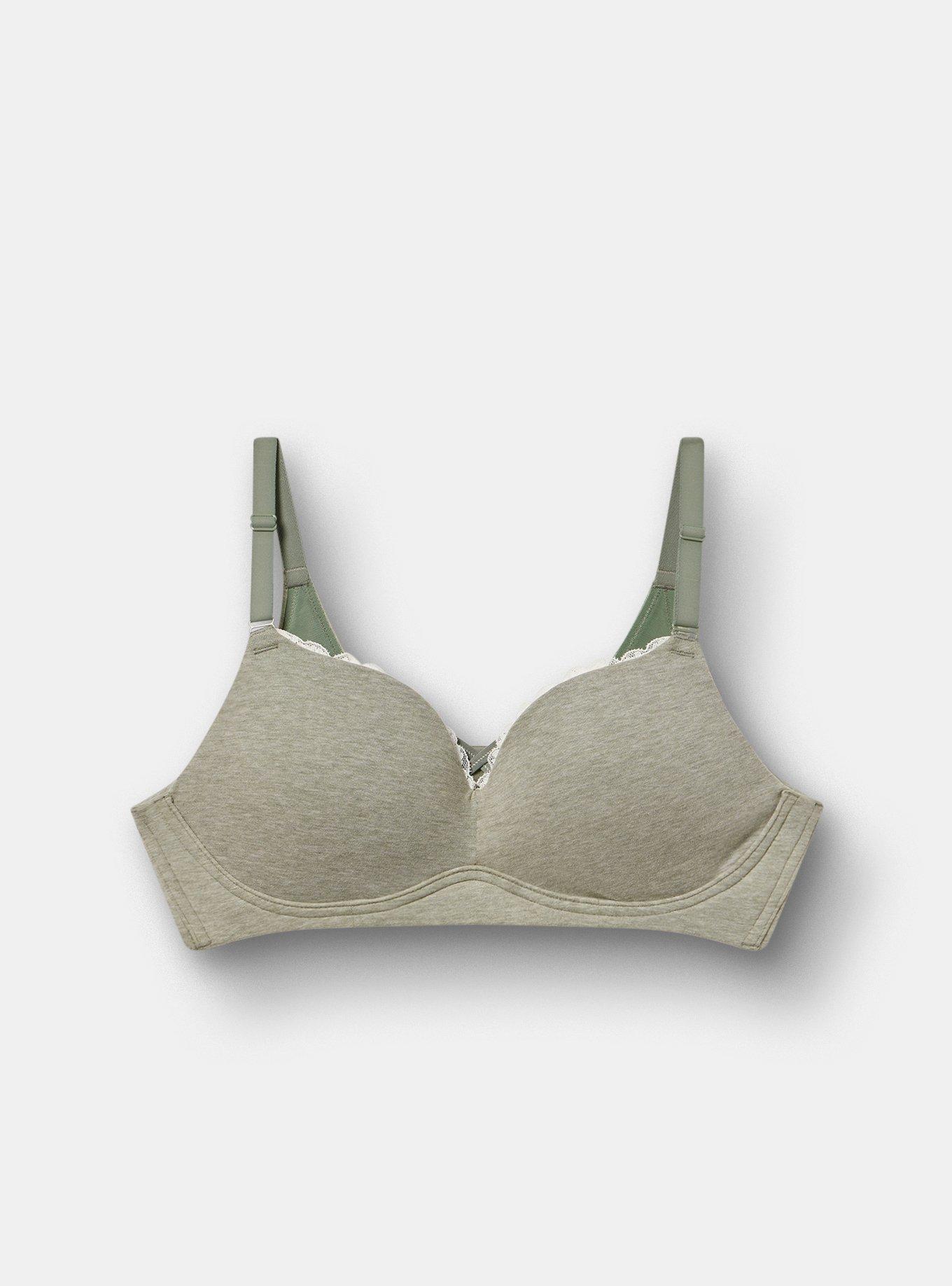 Wire-Free Push-Up Cotton Heather Bra, AGAVE GREEN HEATHER, flat