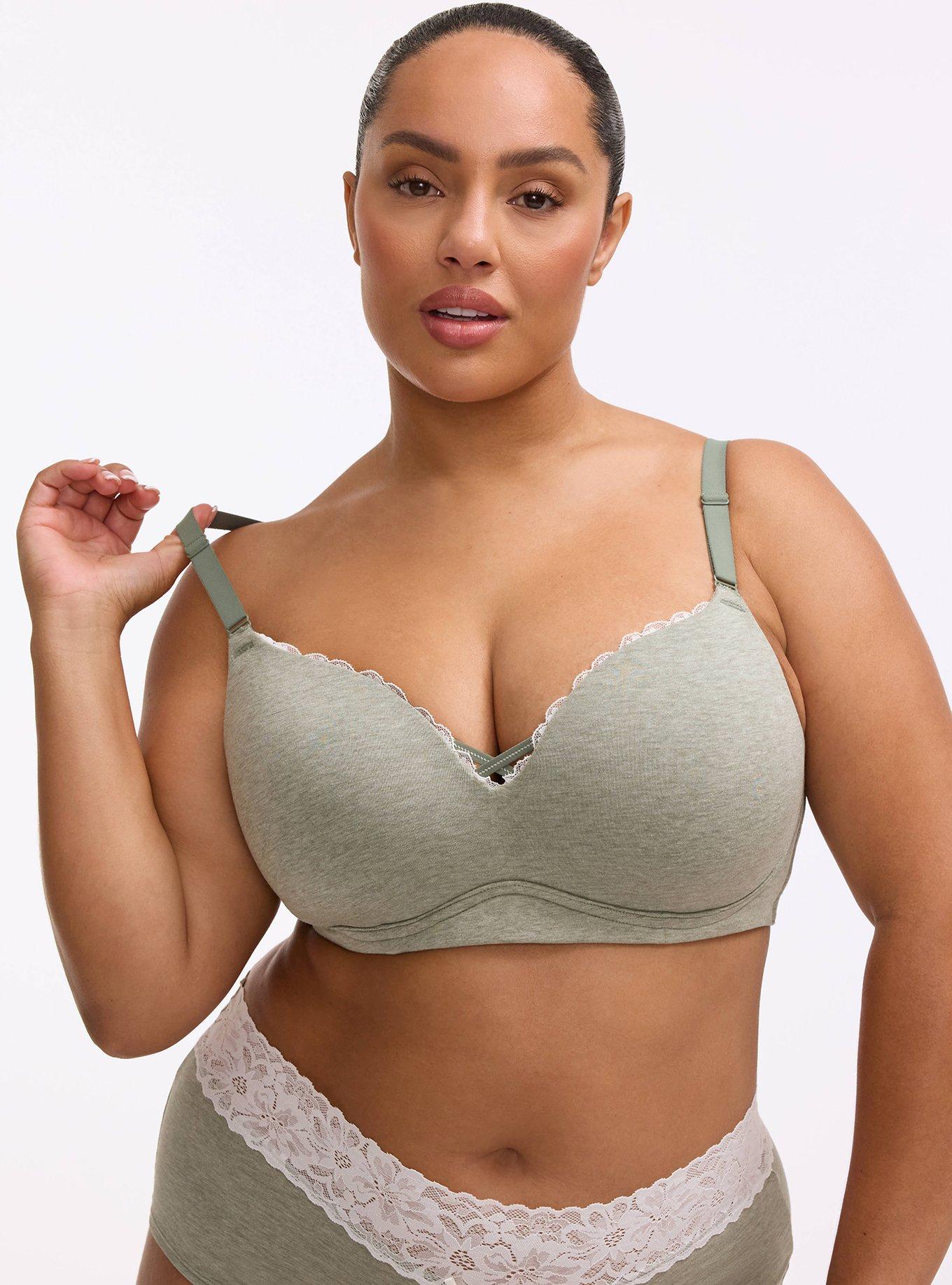 Wire-Free Push-Up Cotton Heather Bra, AGAVE GREEN HEATHER, hi-res
