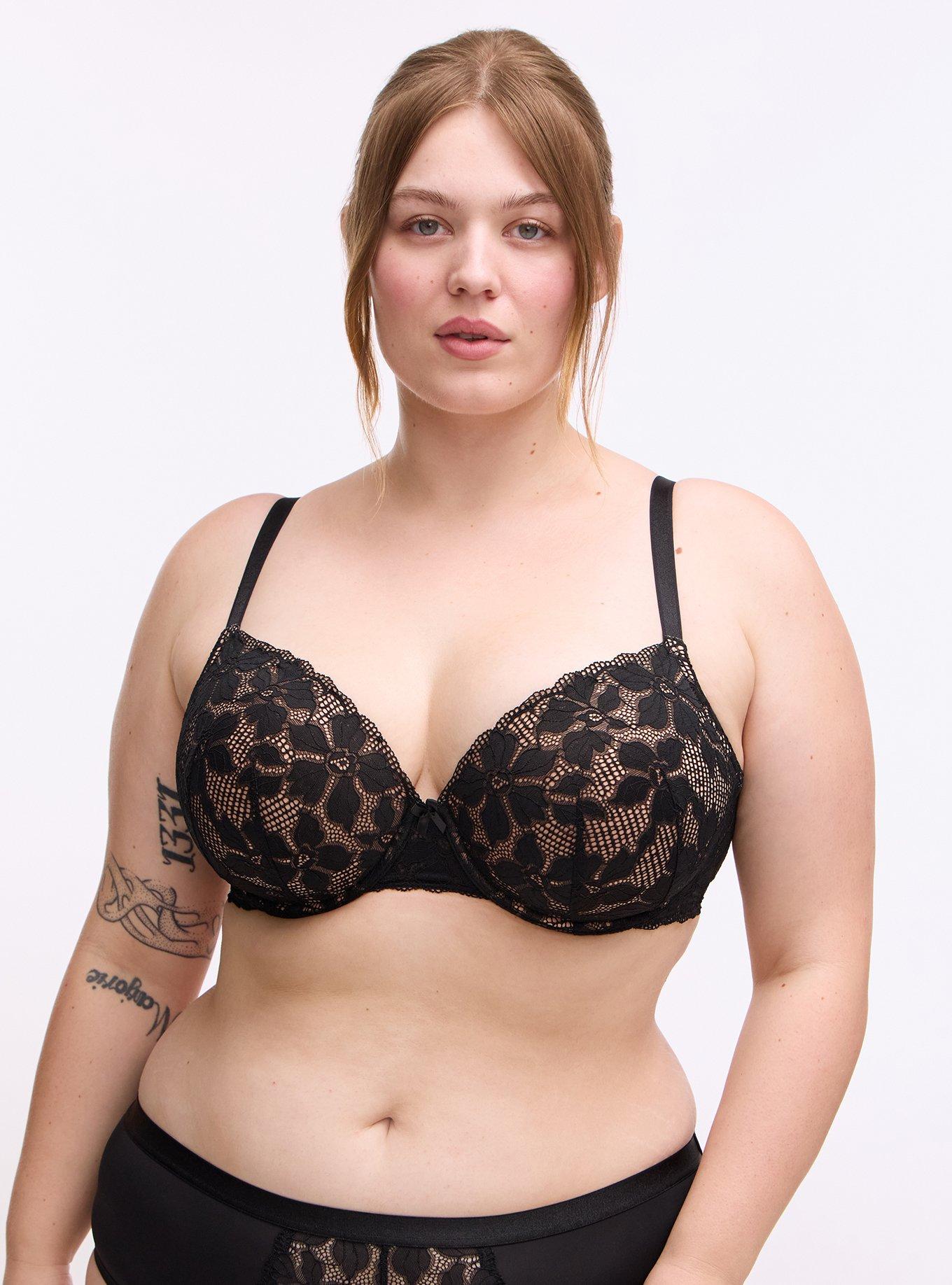 Plus Size Ava Perfect Coverage Lightly Lined Lace Bra, RICH BLACK, hi-res
