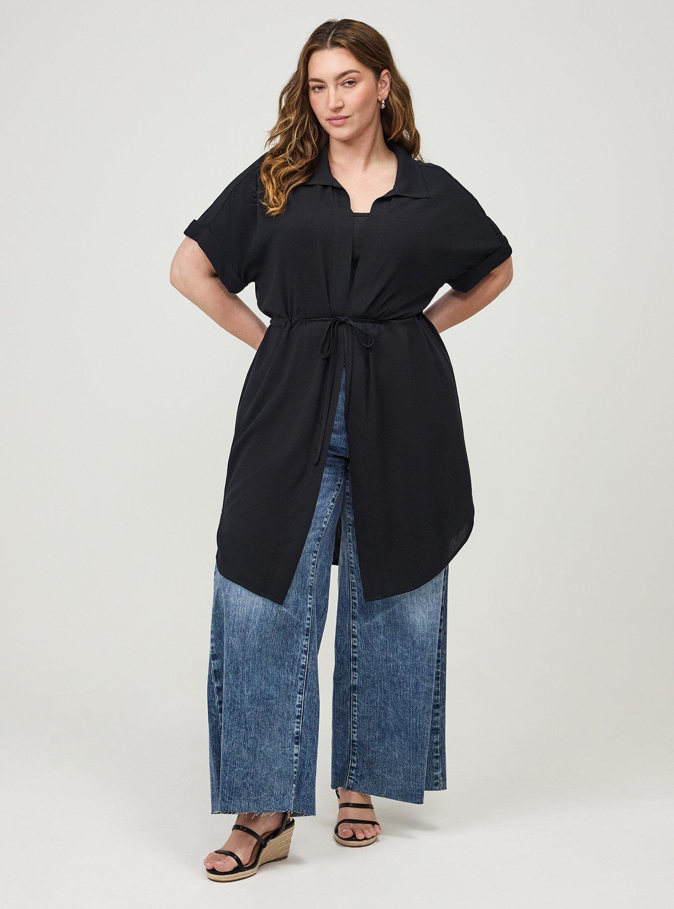 Waist Tie Gauze Kimono, DEEP BLACK, alternate