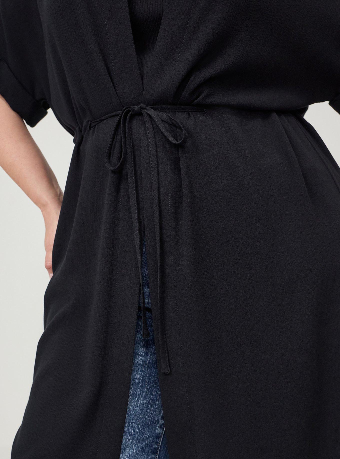 Waist Tie Gauze Kimono, DEEP BLACK, alternate