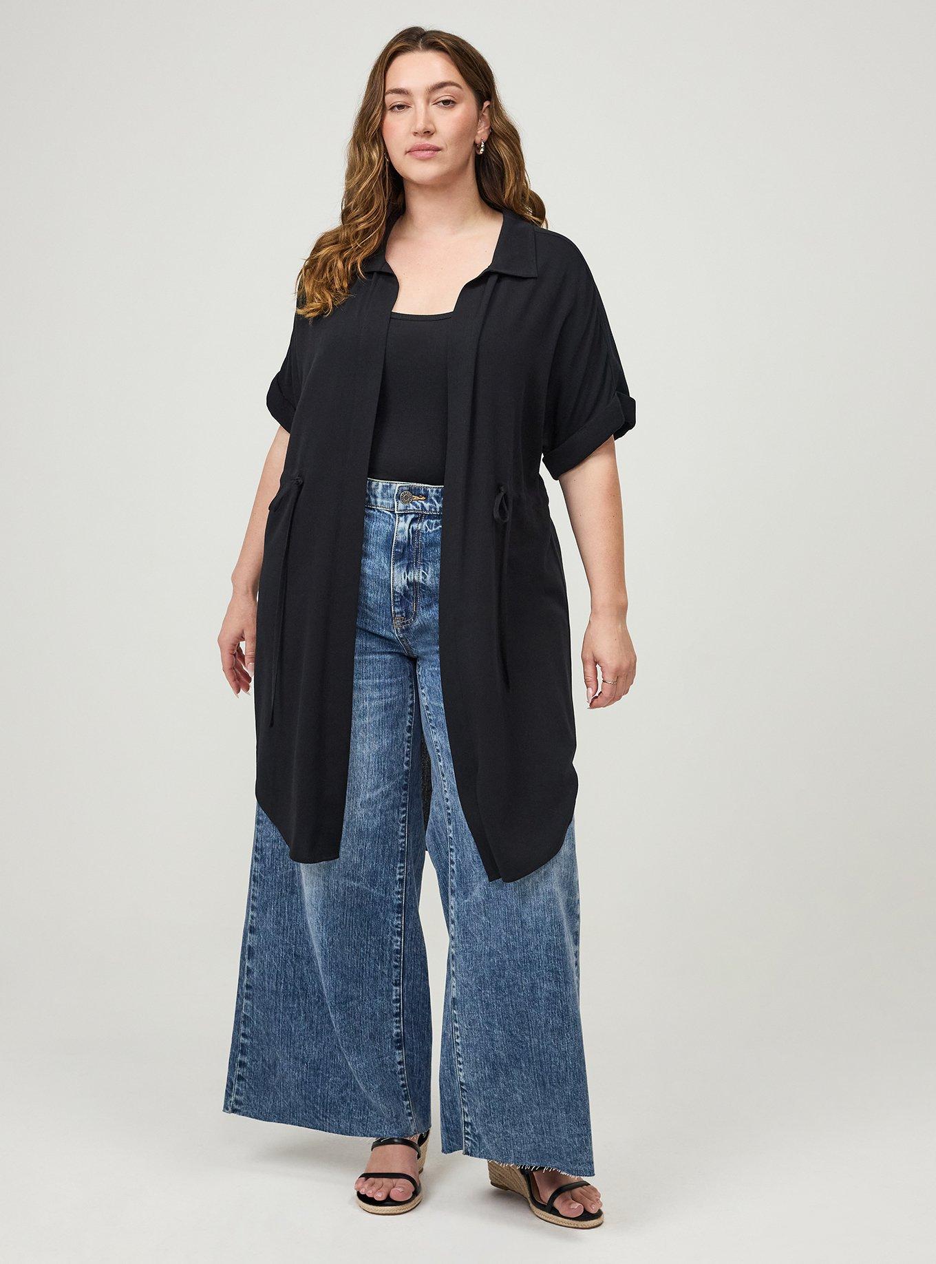 Waist Tie Gauze Kimono, DEEP BLACK, alternate
