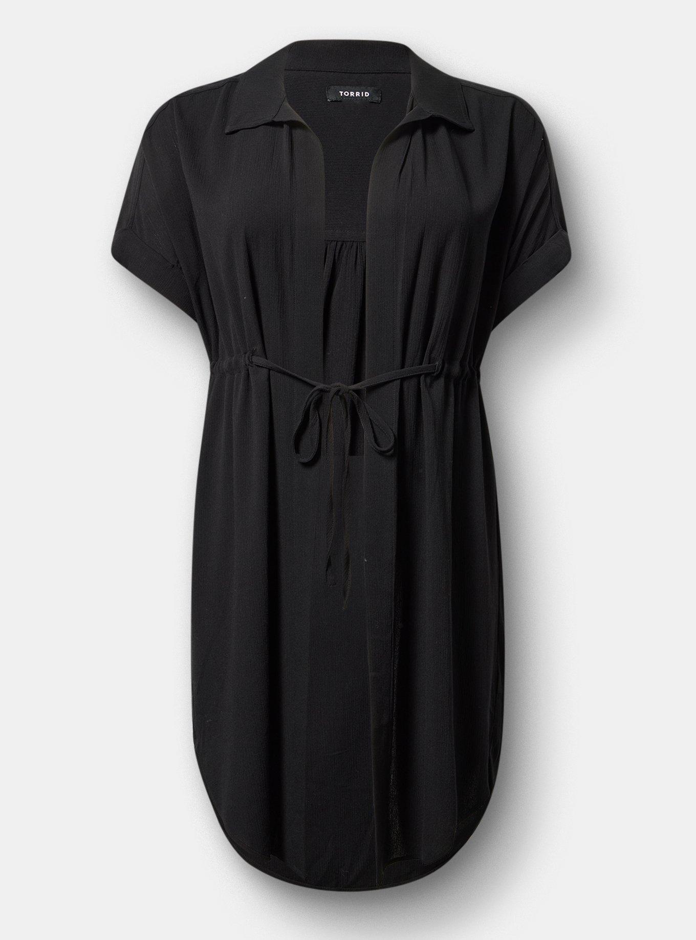 Waist Tie Gauze Kimono, DEEP BLACK, flat
