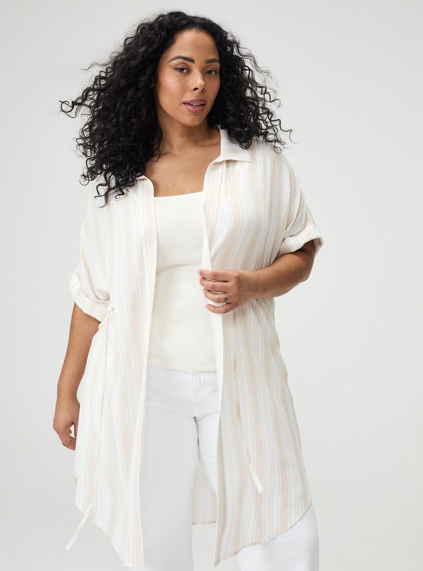 Waist Tie Gauze Kimono, IZZY STRIPE WHITE, alternate