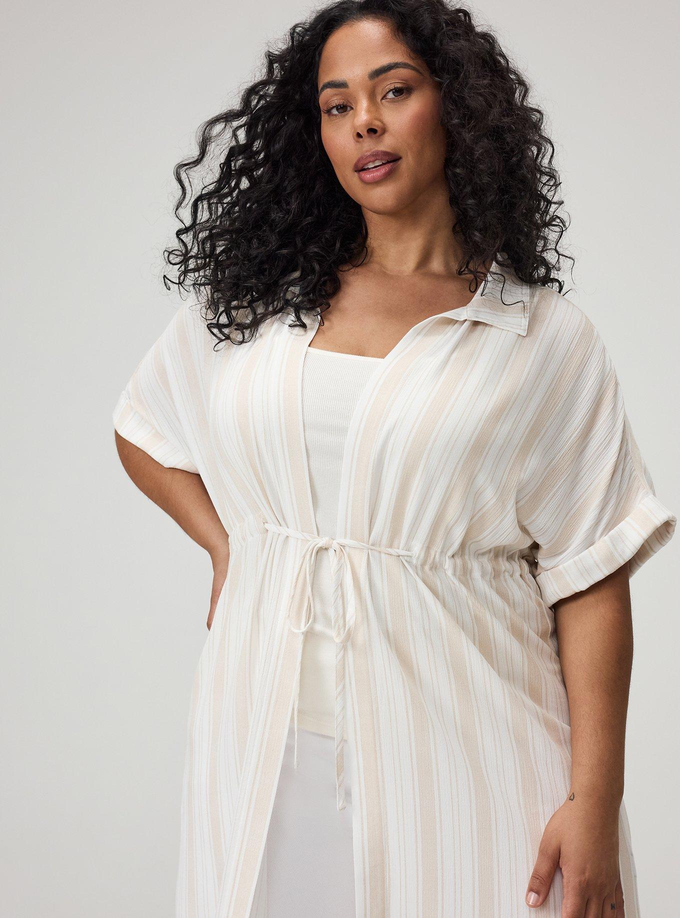 Waist Tie Gauze Kimono, IZZY STRIPE WHITE, alternate
