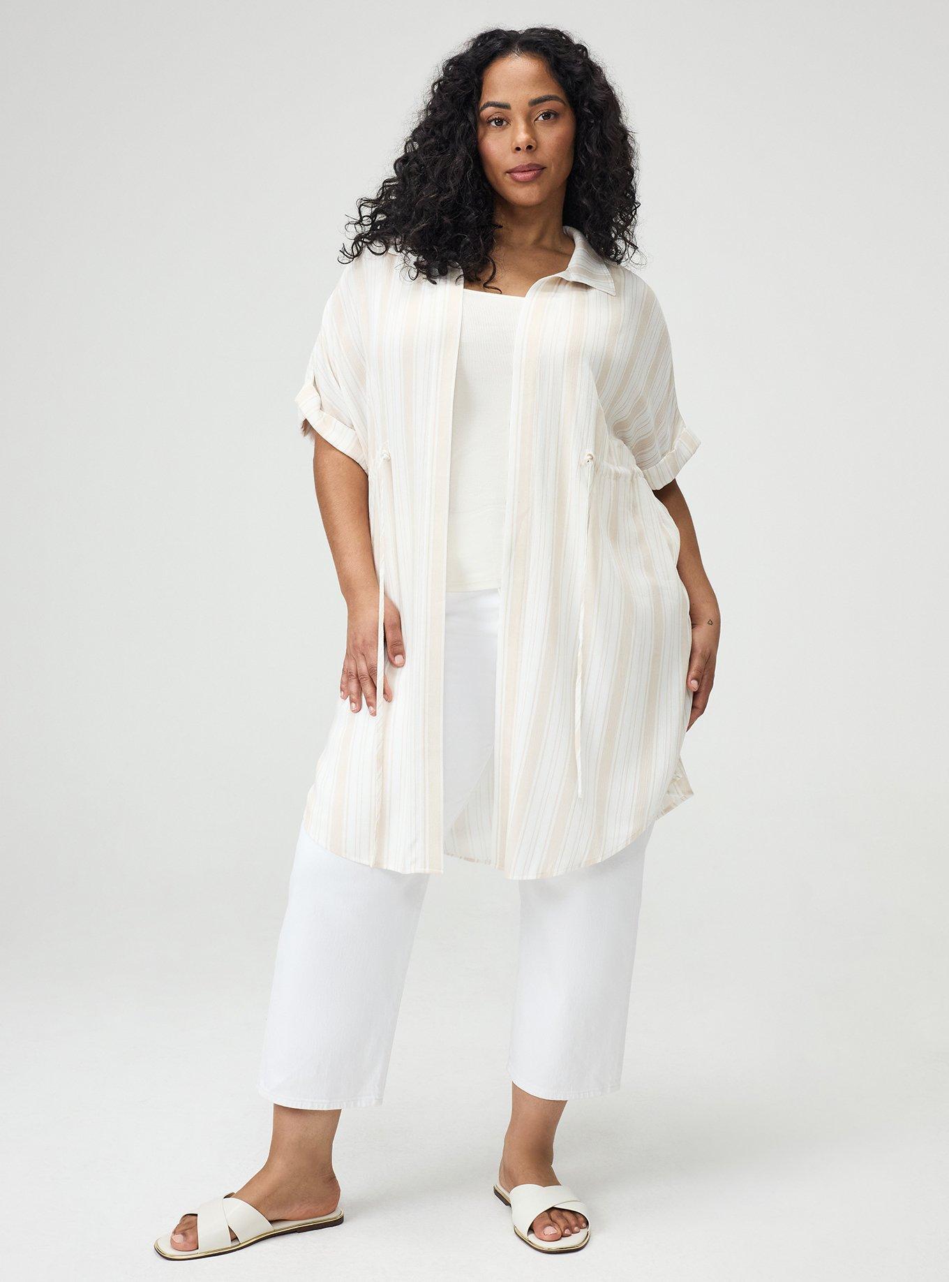 Waist Tie Gauze Kimono, IZZY STRIPE WHITE, alternate