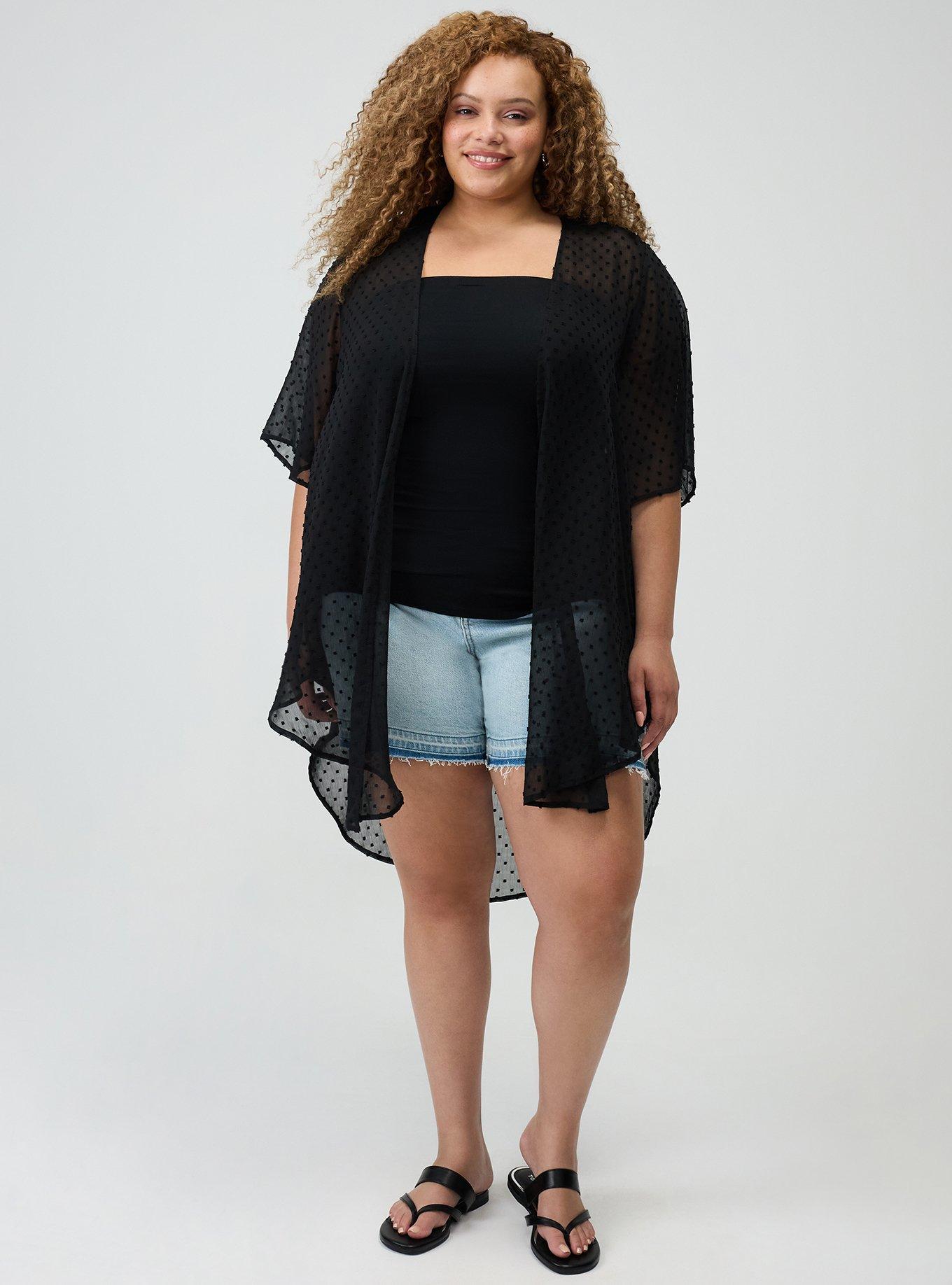 Embroidered Clip Dot Kimono, DEEP BLACK, alternate