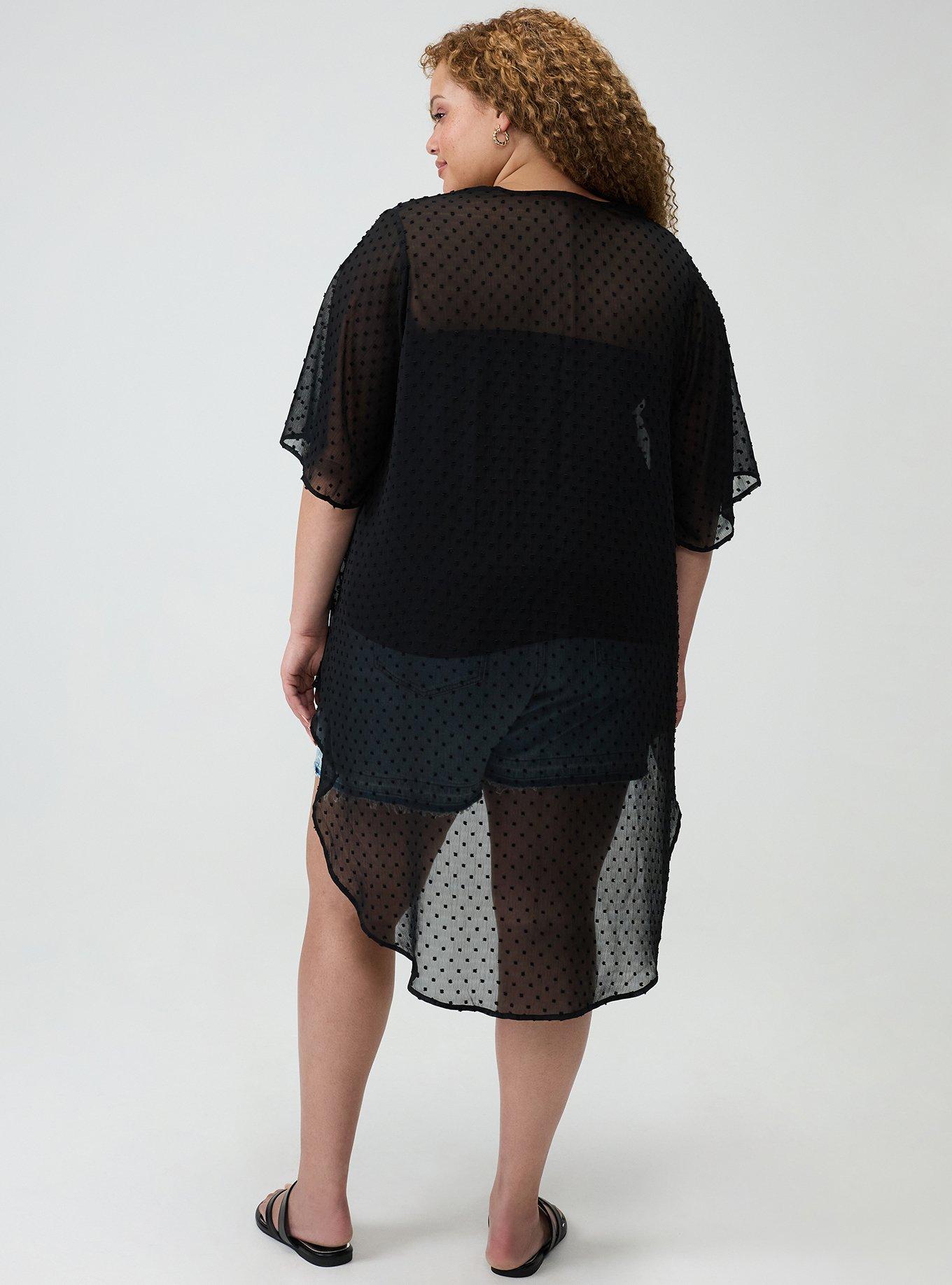 Embroidered Clip Dot Kimono, DEEP BLACK, alternate