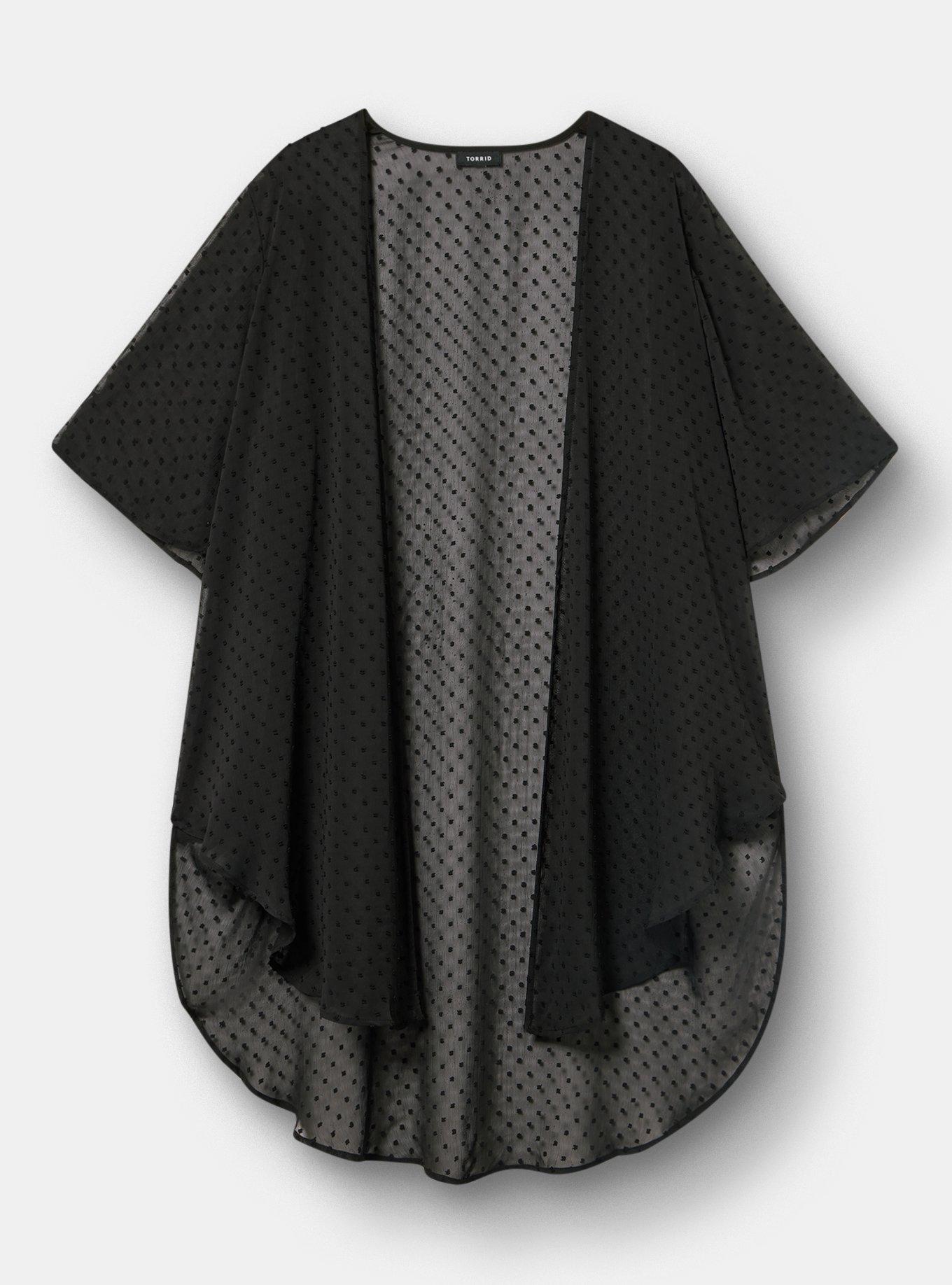 Embroidered Clip Dot Kimono, DEEP BLACK, flat