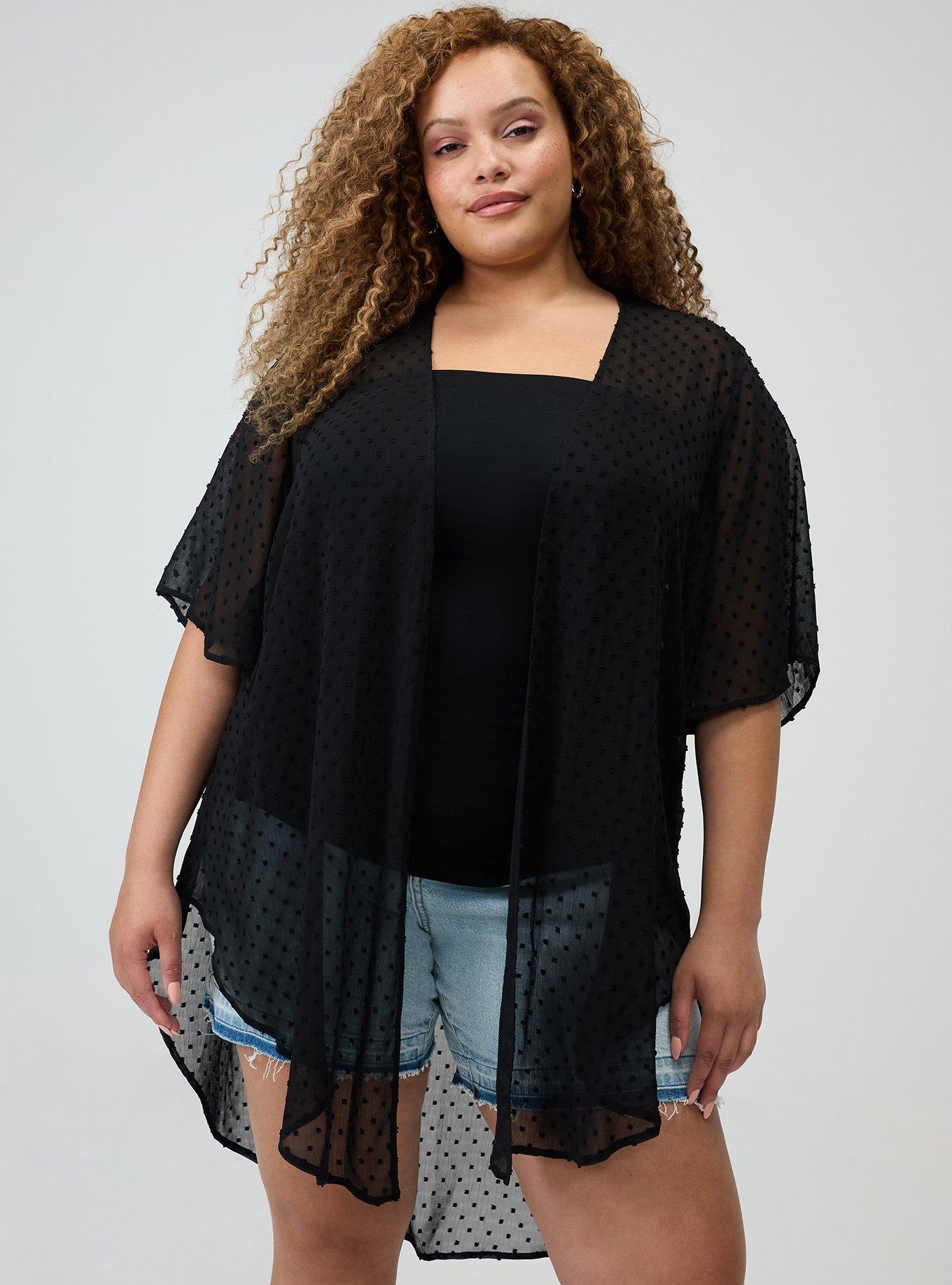 Embroidered Clip Dot Kimono, DEEP BLACK, hi-res