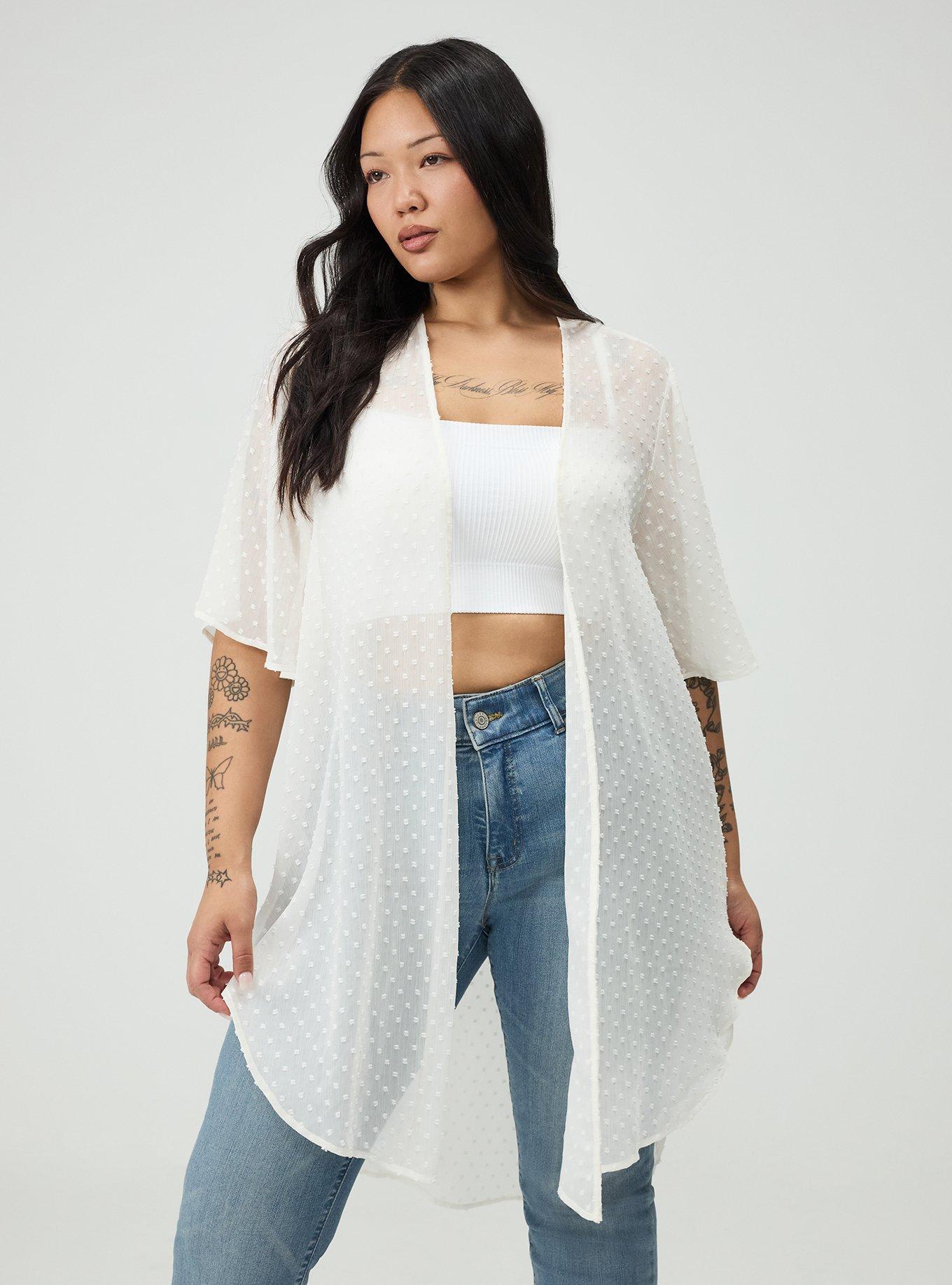 Embroidered Clip Dot Kimono, WHISPER WHITE, alternate