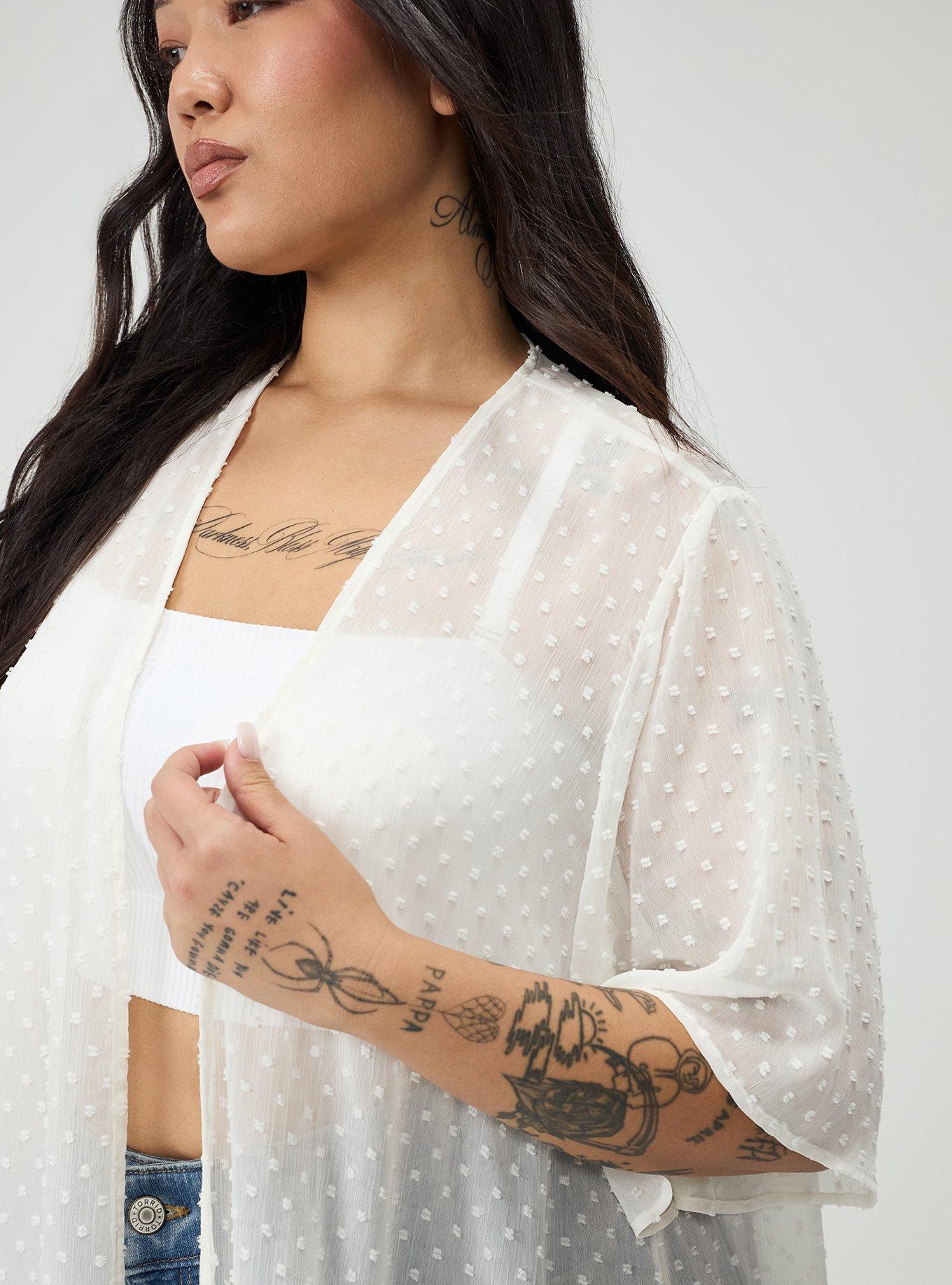 Embroidered Clip Dot Kimono, WHISPER WHITE, alternate