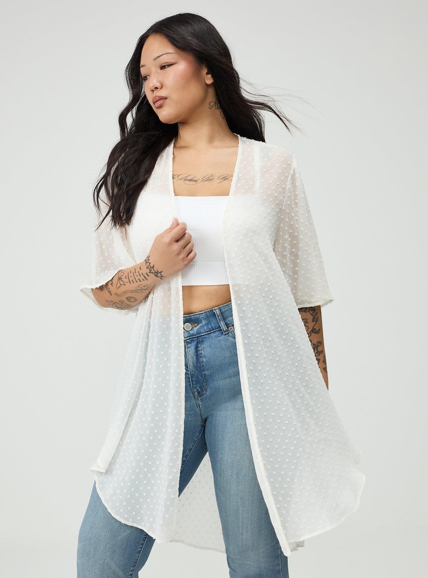 Embroidered Clip Dot Kimono, WHISPER WHITE, alternate
