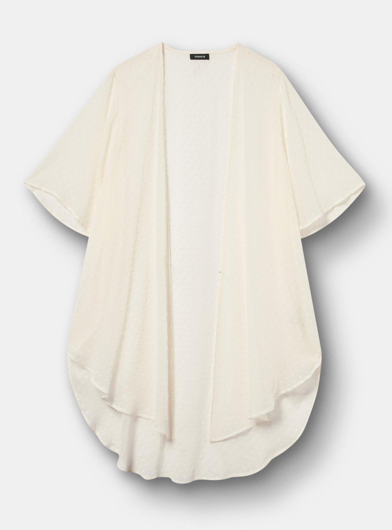 Embroidered Clip Dot Kimono, WHISPER WHITE, flat