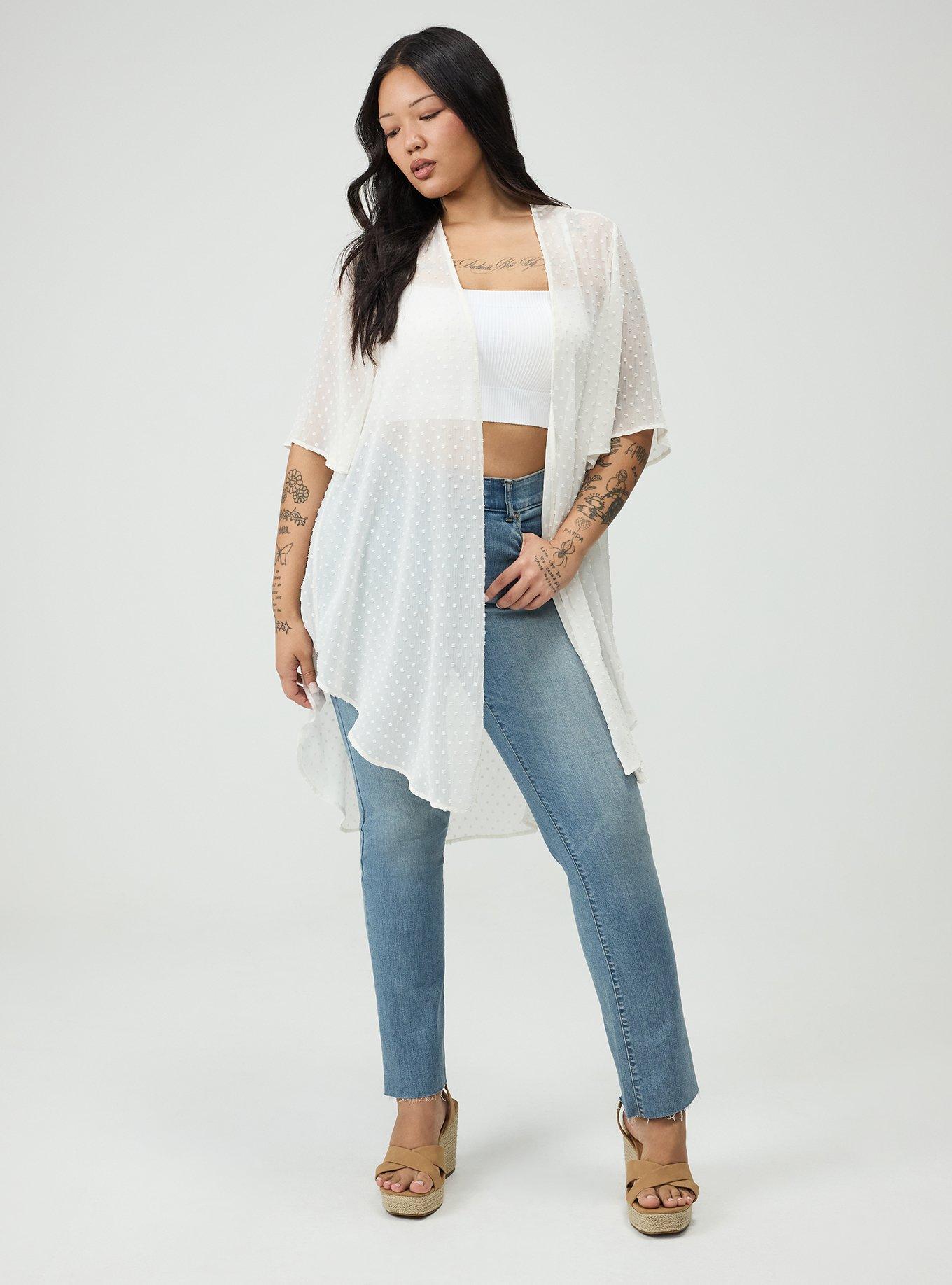 Embroidered Clip Dot Kimono, WHISPER WHITE, hi-res