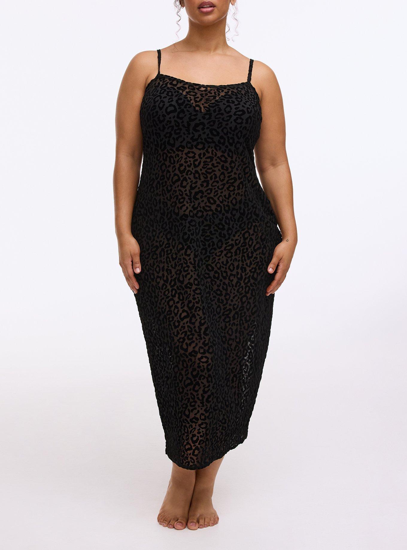 Flocked Mesh Lingerie Dress, MONDAY LEOPARD  BLACK, alternate