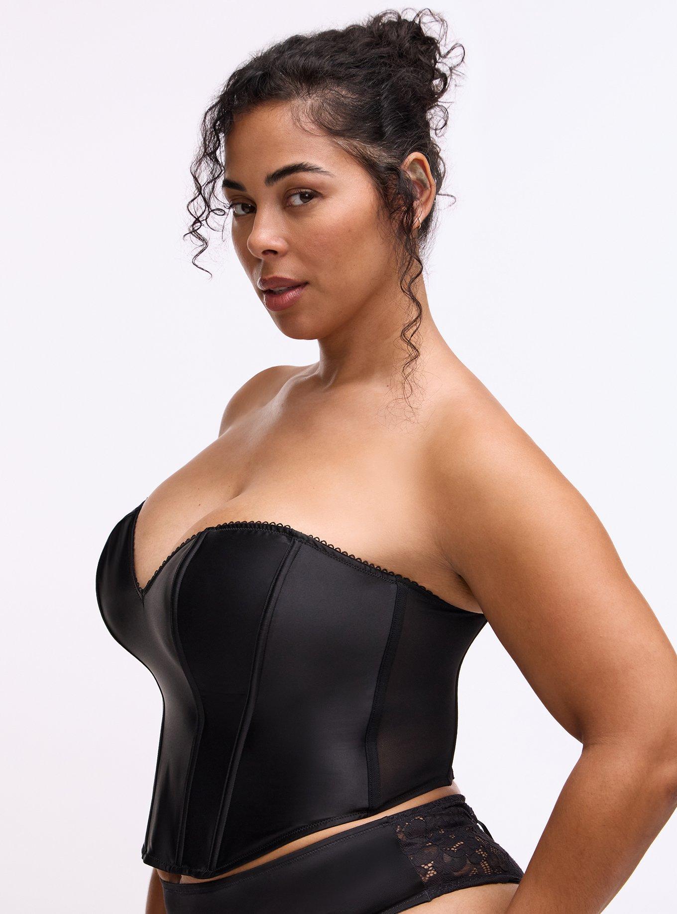 Nightfall Shine Deep V Grommet Bustier, RICH BLACK, alternate